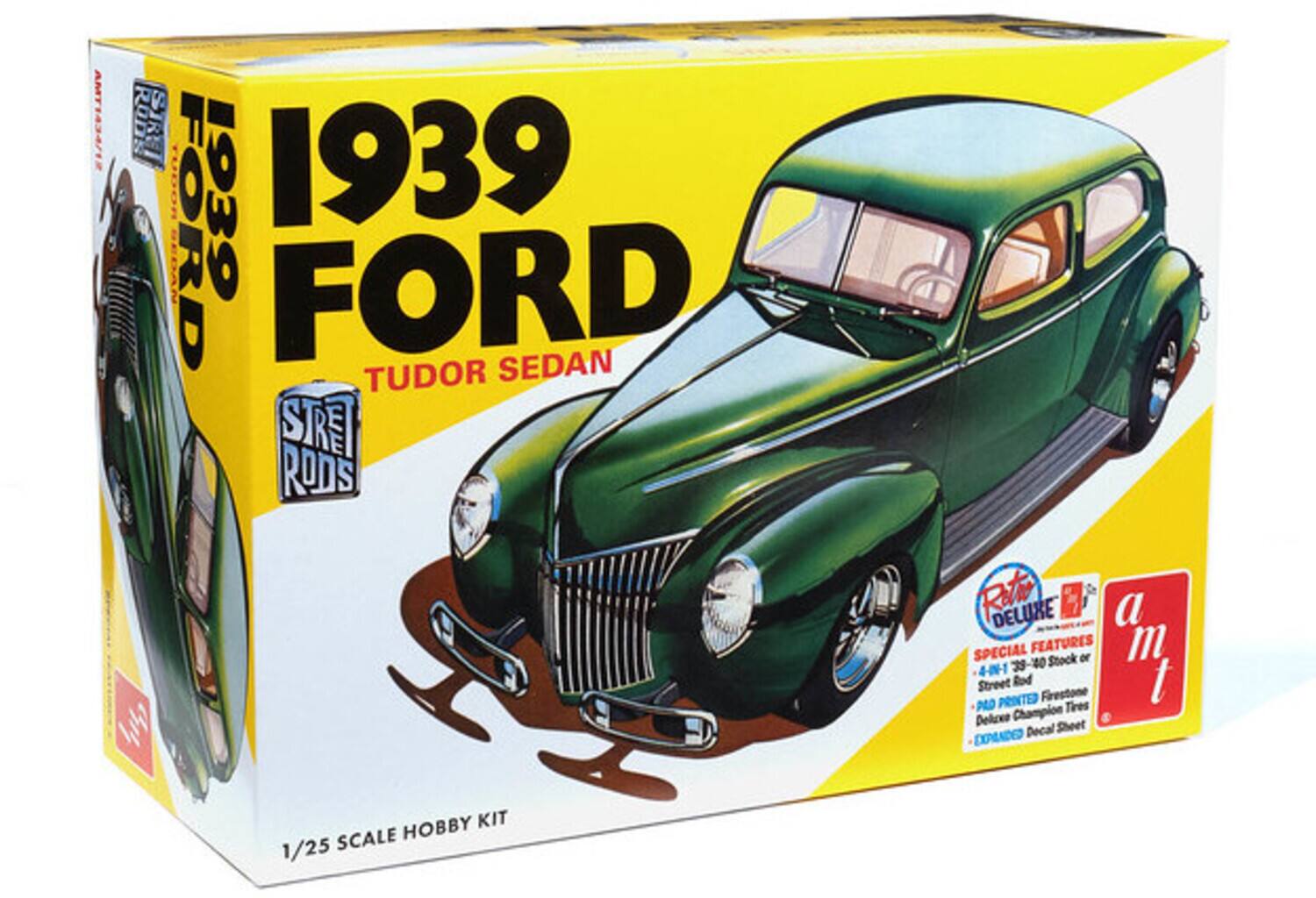 AMT1434/12 RODS SIRE 1939 TUDOR 1939 BEDAN FORD FORD SEDAN TUDOR SRT RODS 4k Rati DELUXE a SPECIAL FEATURES Stock or m 401 29-40 Street Rod t PRITED Firestone PAD Tires Delcee Champion Decal Sheet DXDPUGOD HOBBY KIT 1/25 SCALE

1939 FORD TUDOR SEDAN STREET RODS

1/25 SCALE HOBBY KIT

SPECIAL FEATURES:
- 4-IN-1 29-40 Stock or Street Rod
- PAD PRINTED Firestone Tires
- Deluxe Champion Decal Sheet

AMT