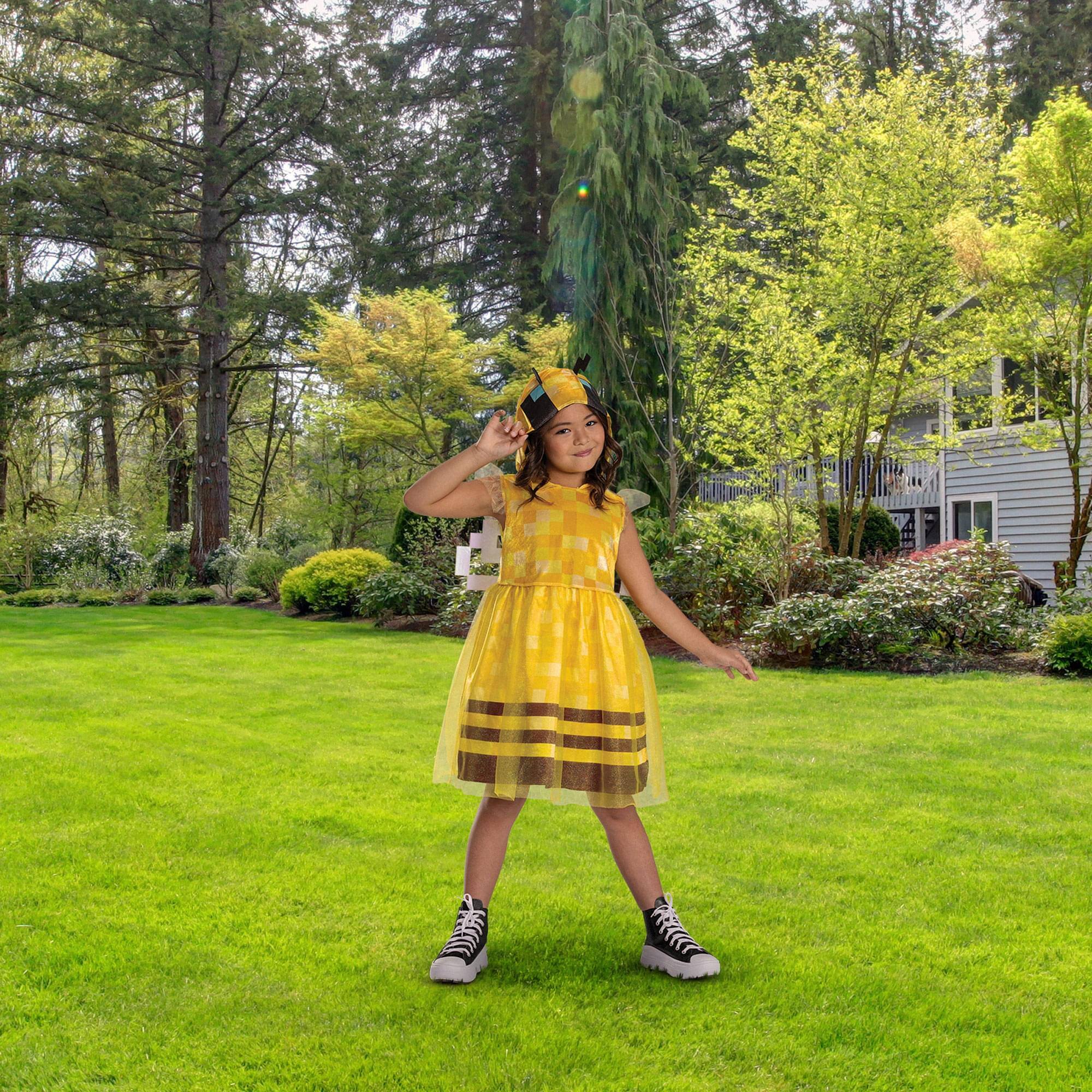 Alt View 3. Disguise - Minecraft Bee Girl Hooded Child Costume Dress | Small 4-6x - Multi-Colored.