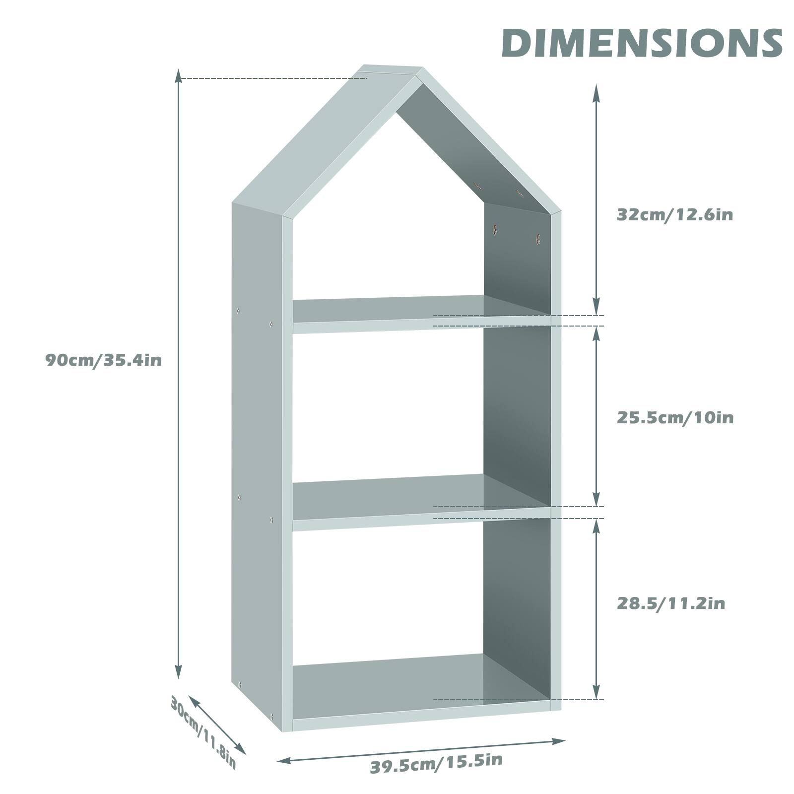 DIMENSIONS  
32cm/12.6in  
90cm/35.4in  
25.5cm/10in  
28.5cm/11.2in  
30cm/11.8in  
39.5cm/15.5in