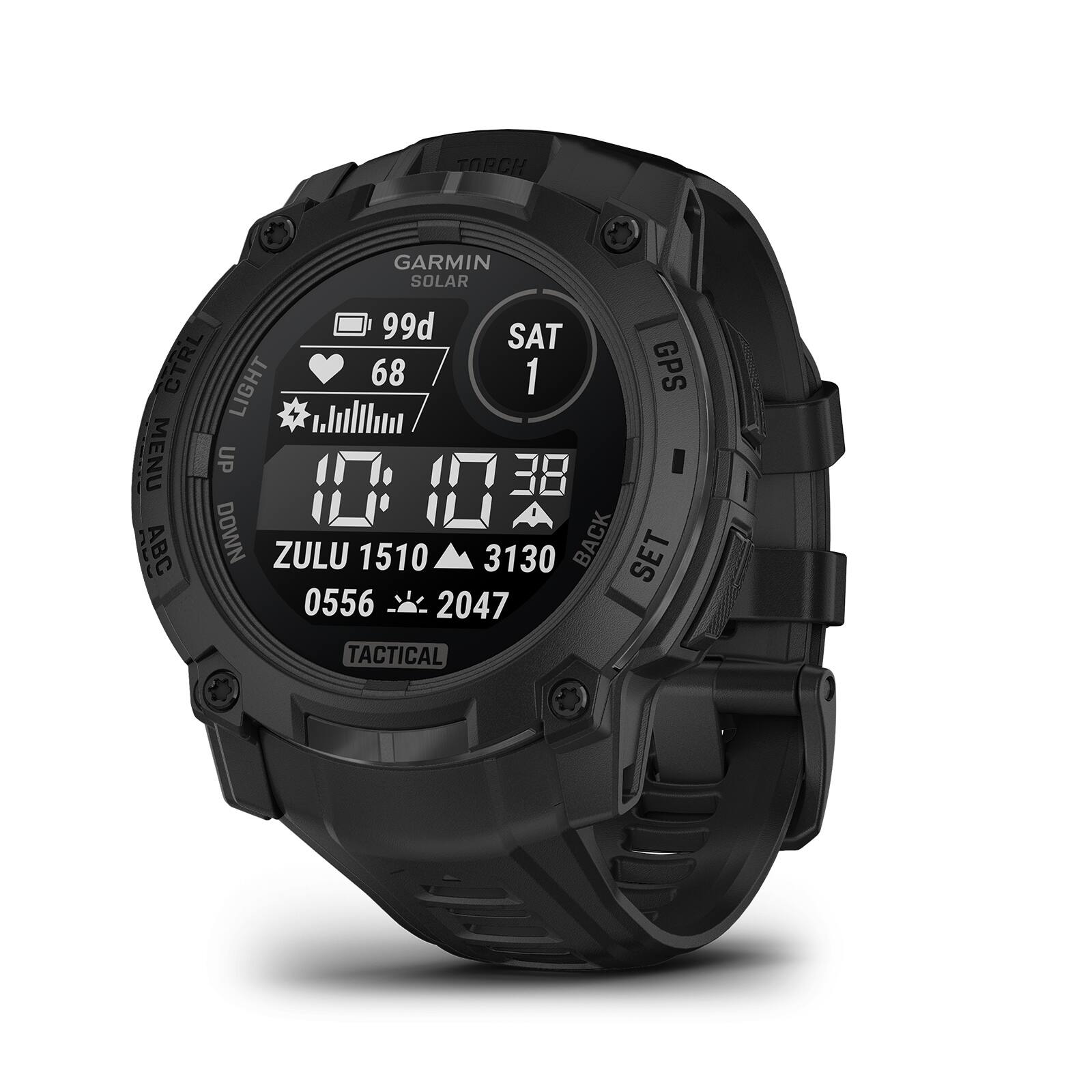 TORCH GARMIN SOLAR 99d SAT CTRL LIGHT 68 1 GPS MENU UP 10003 1: 1 B ABC DOWN ZULU 1510 3130 BACK SET 0556 2047 TACTICAL