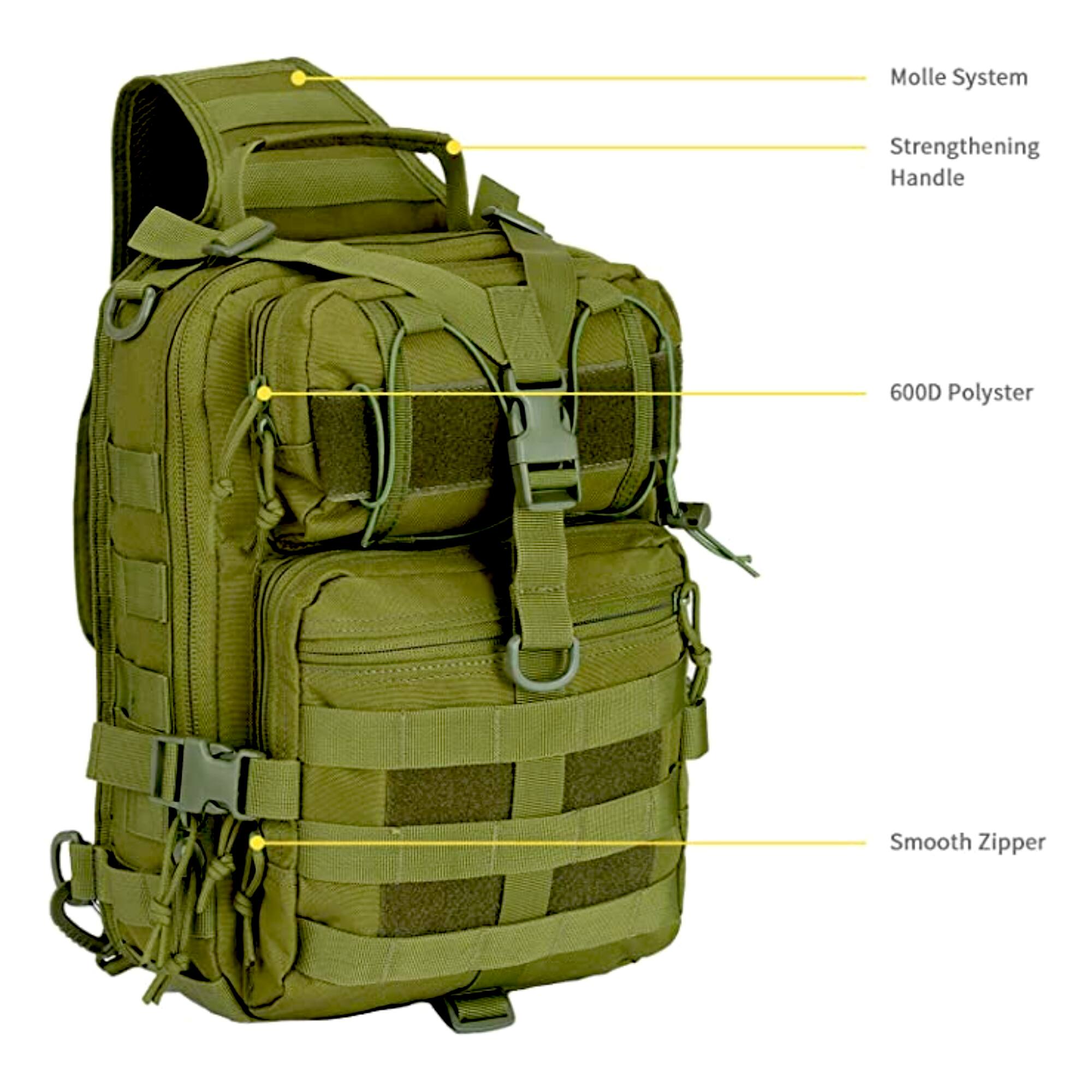 Molle System  
Strengthening Handle  
600D Polyester  
Smooth Zipper