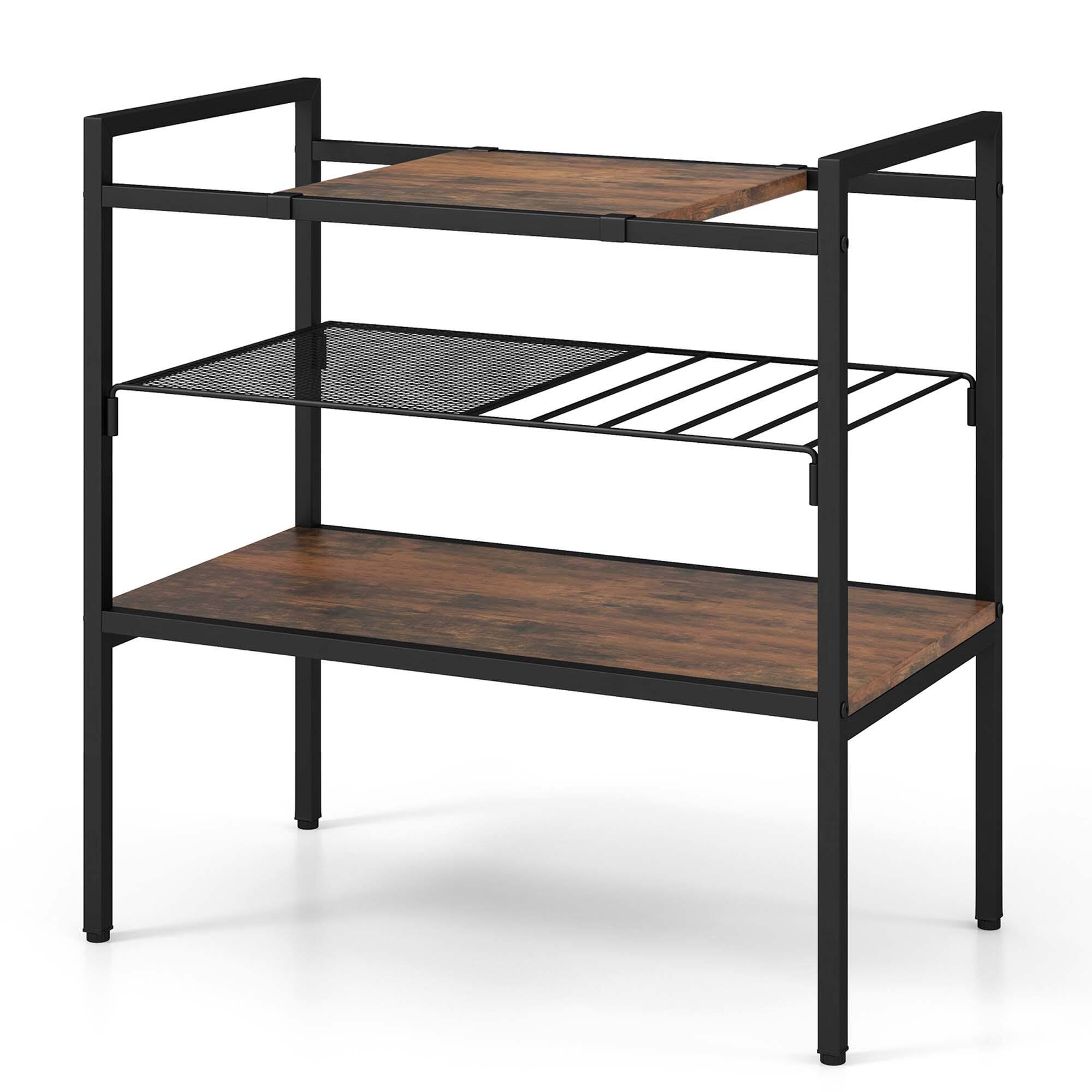 Alt View 1. Costway - Industrial Entryway Table 3-Tier Sofa Side Table with Removable Panel & Mesh Shelf - Rustic Brown/Black.