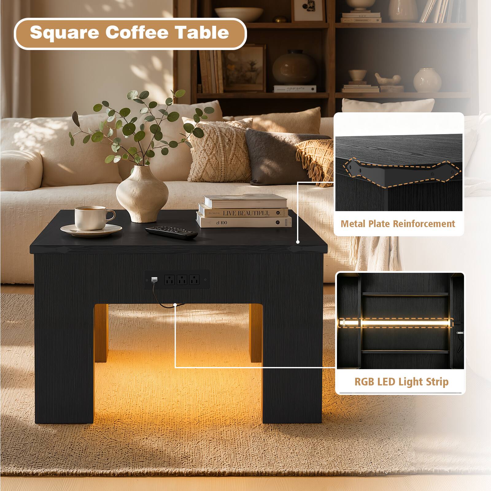 Square Coffee Table I | LIVE BENTIPLL BEAL d ... Metal Plate Reinforcement - I RGB LED Light Strip