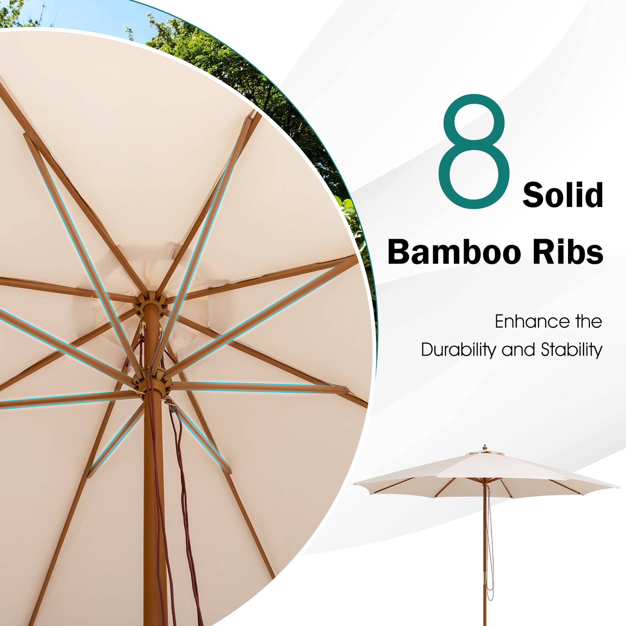 8 Solid Bamboo Ribs
Enhance the Durability and Stability