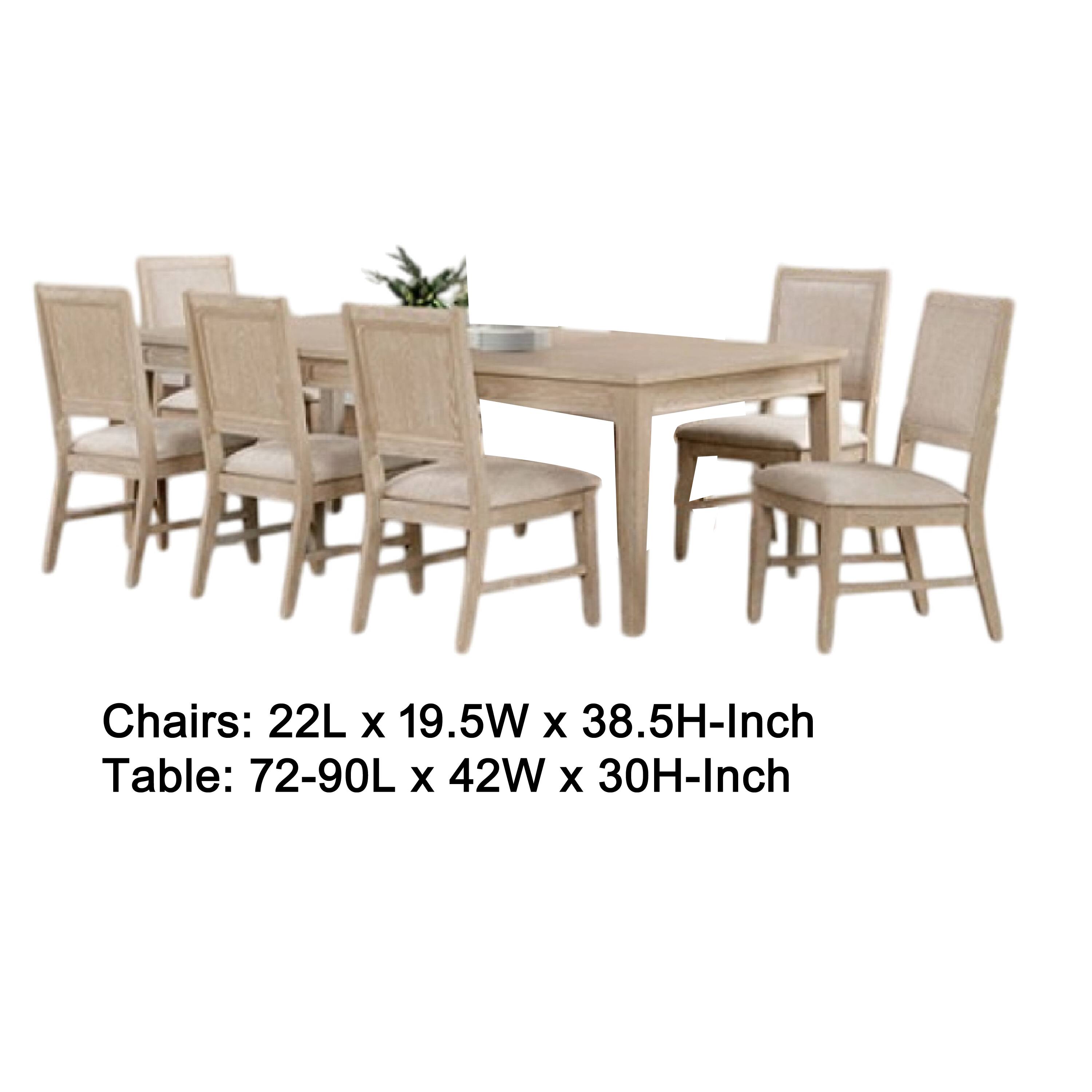 Chairs: 22L x 19.5W x 38.5H-Inch  
Table: 72-90L x 42W x 30H-Inch