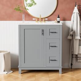 Boyel Living - 30 Inch Modern Grey Bathroom Vanity with Ceramic Sink Solid Wood Frame and Soft Close Storage - Gray
