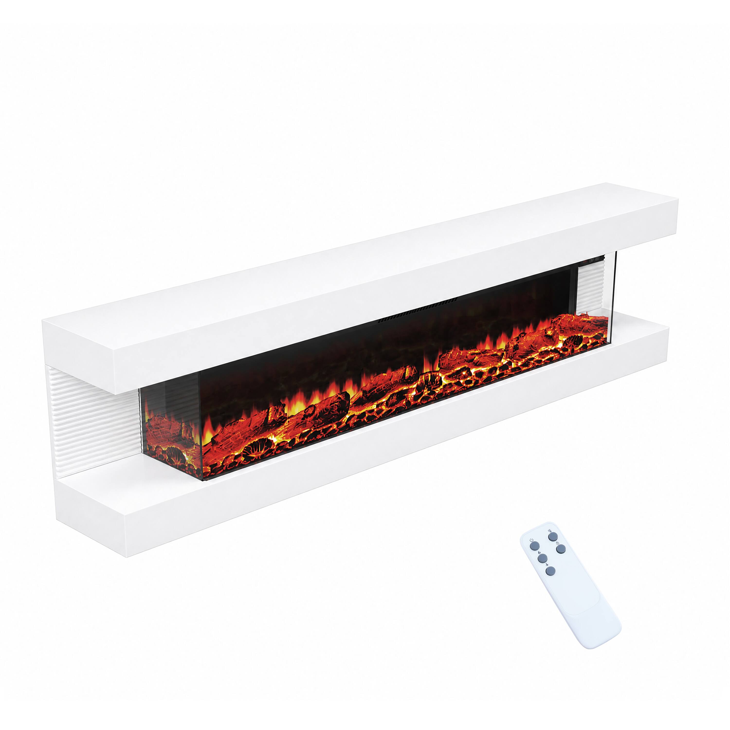 Angle. Mondawe - 72" Stylish 3-Sided Electric Fireplace with Suspended LED Light Mantel and Remote Control - White.