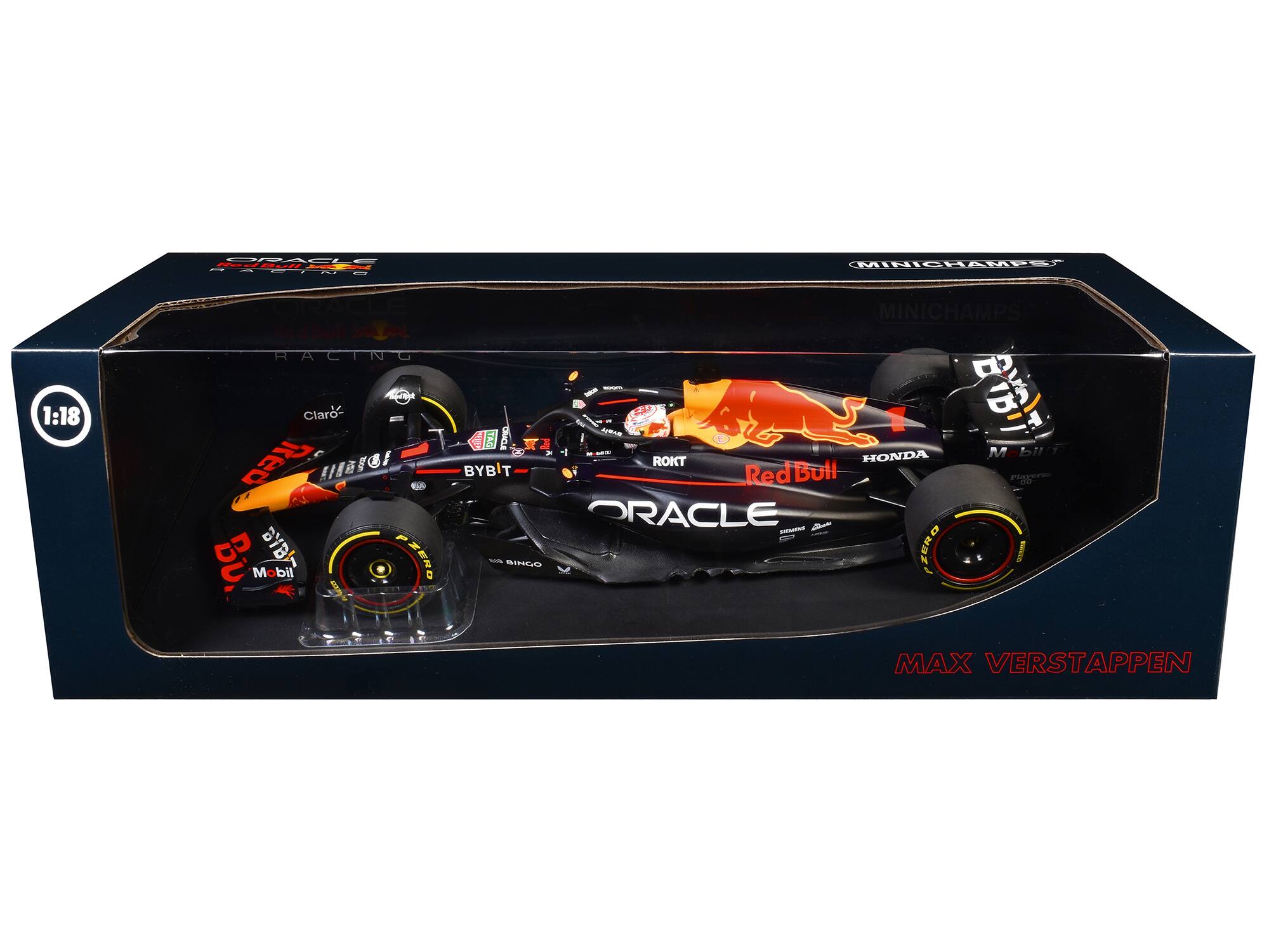 ORACLE  
MINICHAMP 1:18  
MINICHAMPS  
Claro  
Red Bull Racing  
BYBIT  
ROKT  
Red Bull  
ORACLE  
HONDA  
Mobil  
MAX VERSTAPPEN