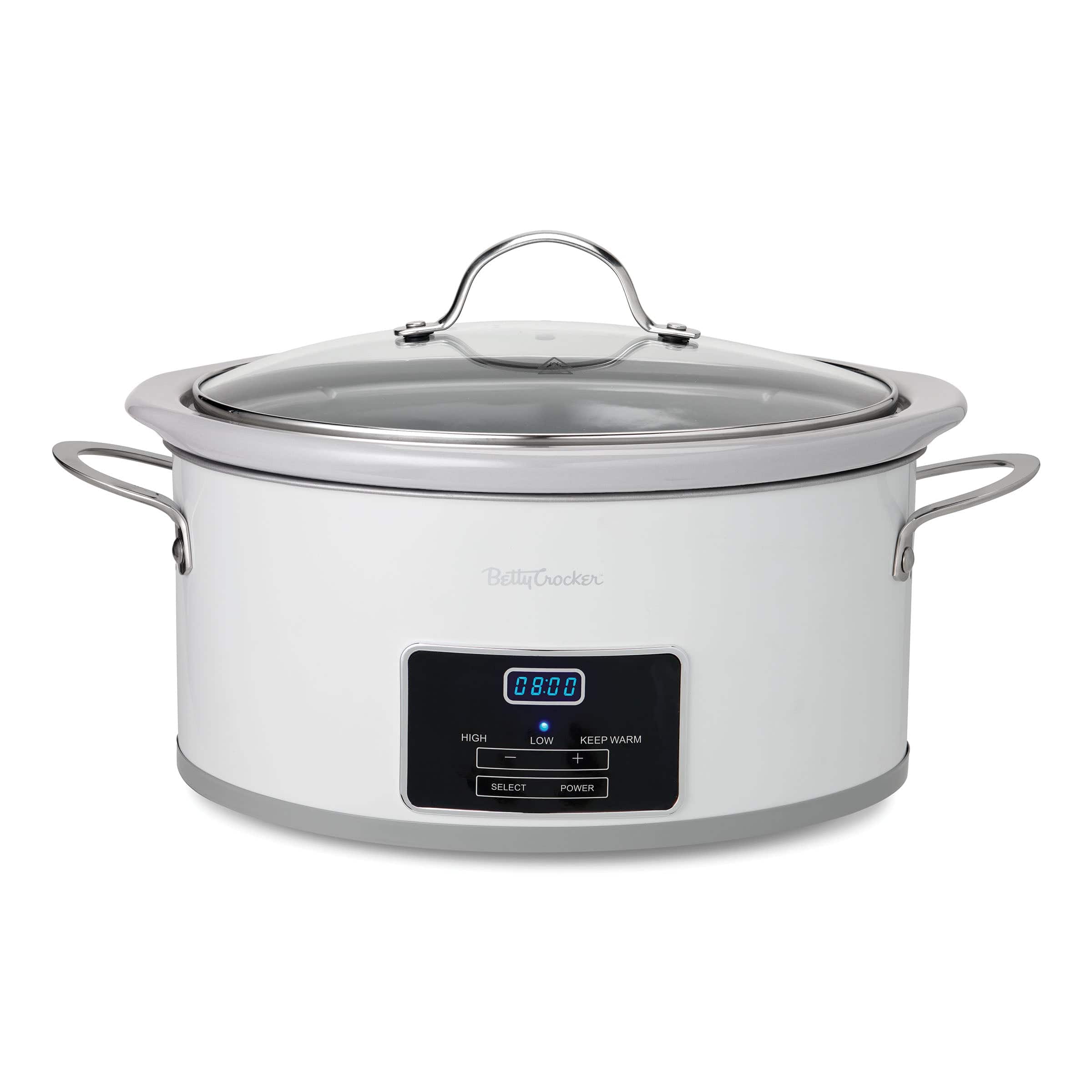 Betty Crocker - 6-quart Oval Digital Slow Cooker, Electric Cooking Pot With Lcd Digital Display - WHITE