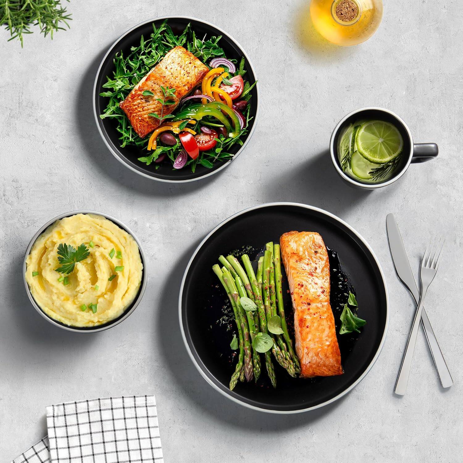 Back. Zulay Kitchen - Zulay Kitchen Terra Stoneware 16-Piece Dinnerware Set, Artisanal Ceramic Plates and Bowls Set Crafted at 2300℉ - Black.