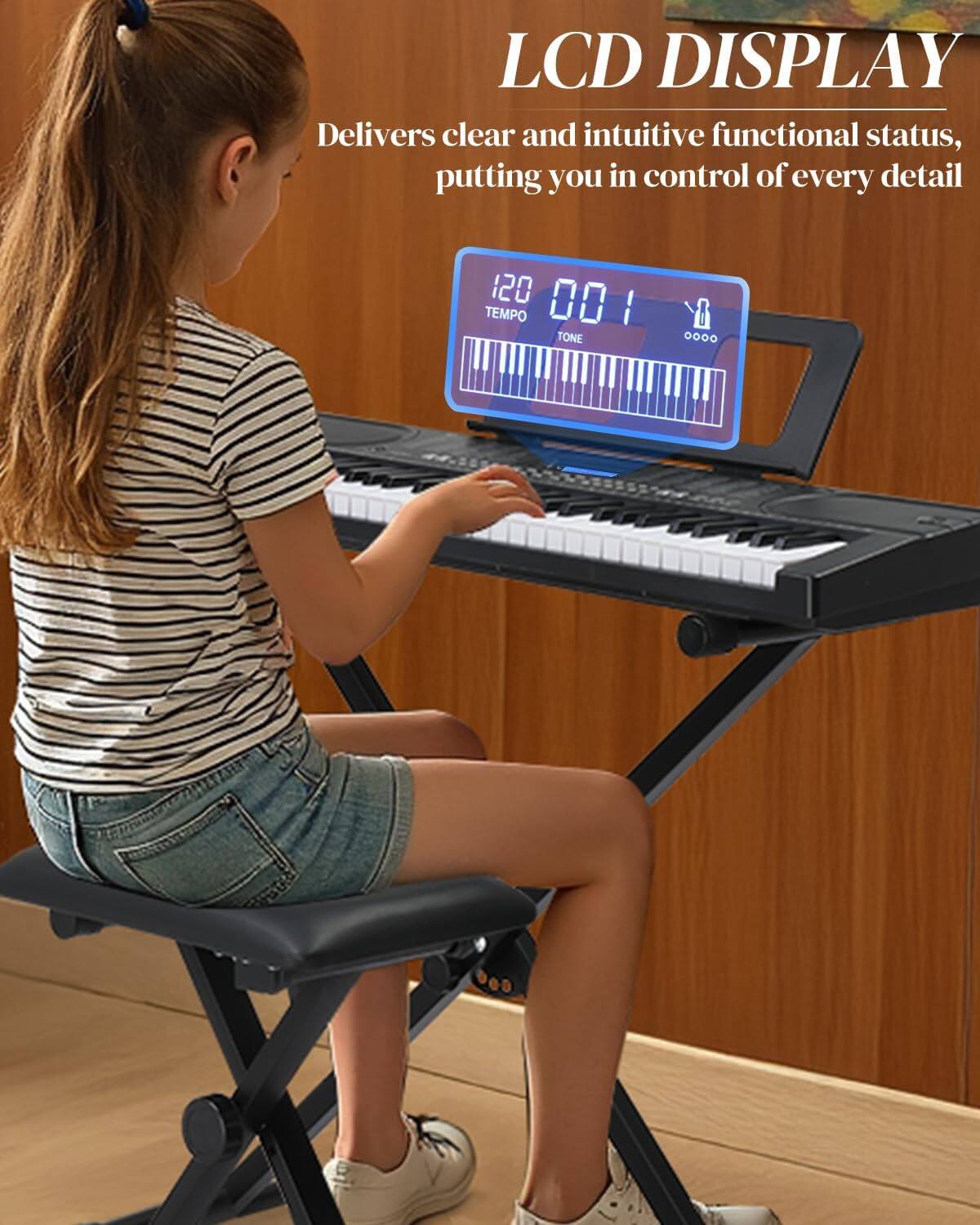 LCD DISPLAY  
Delivers clear and intuitive functional status, putting you in control of every detail  

120 00 TEMPO 1 TONE 0000