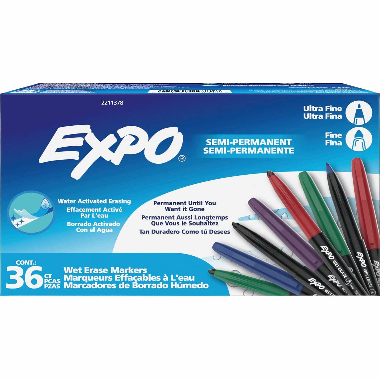 Expo - Wet Erase Markers Fine  Ultra Fine Marker Point Erasable Assorted Ink 36 / Box