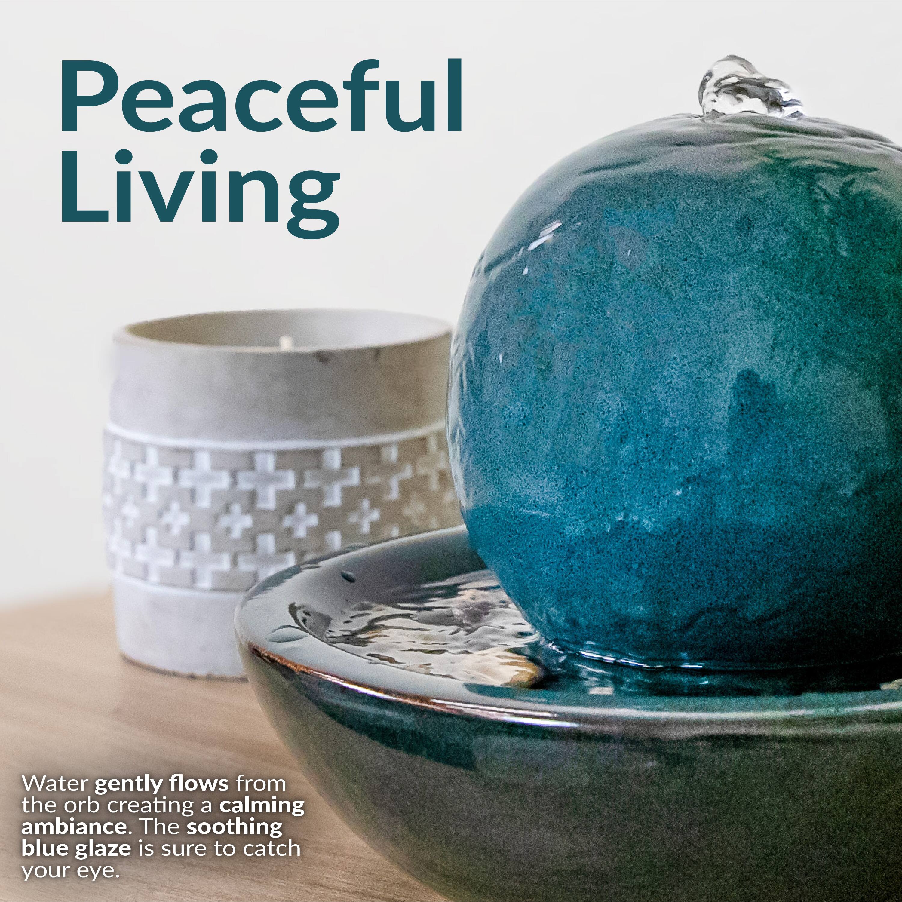Peaceful Living

Water gently flows from the orb creating a calming ambiance. The soothing blue glaze is sure to catch your eye.