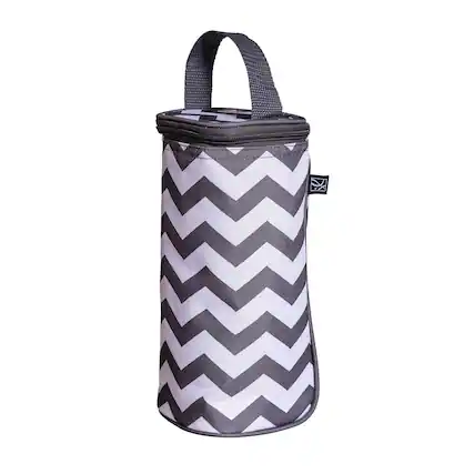 Front. J.L. Childress - J.L. Childress Breastmilk Cooler Bag with Ice Pack, Insulated & Leak Proof, Fits 1–2 Bottles - Grey Chevron.