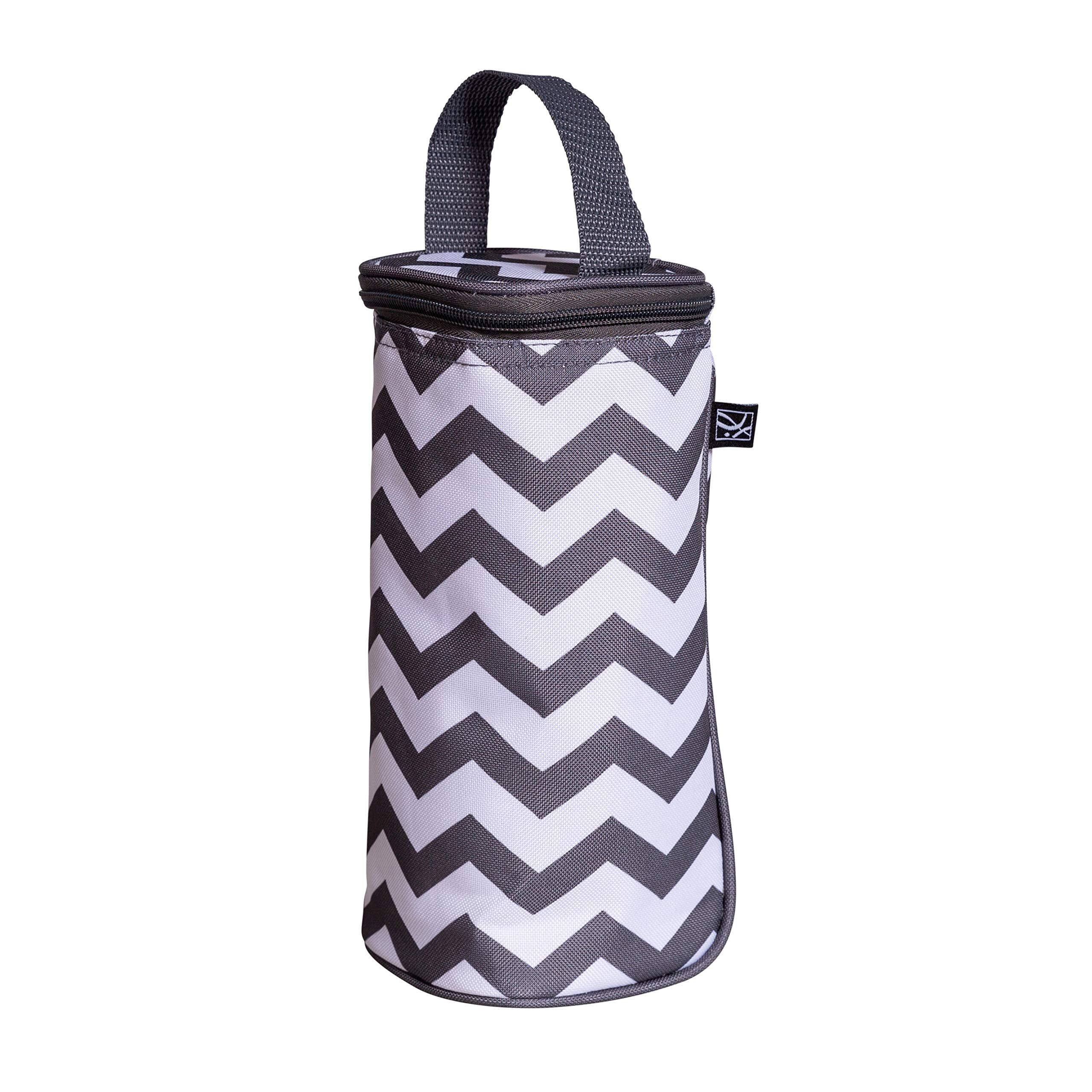 Front. J.L. Childress - J.L. Childress Breastmilk Cooler Bag with Ice Pack, Insulated & Leak Proof, Fits 1–2 Bottles - Grey Chevron.