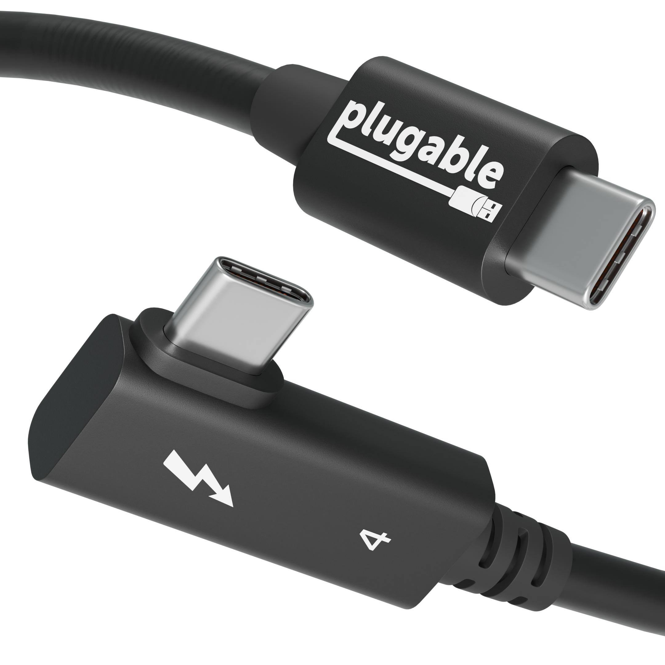 Plugable - Thunderbolt 4 Cable Right Angle 40Gbps with 240W EPR Charging, 8K Display, Intel Certified 2.6 Feet (80CM) - Black