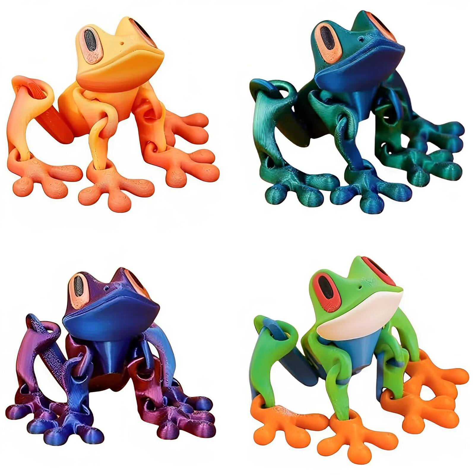 Front. MITAOSLIM - 4pcs 3D Printed Magnetic Frog Realistic Jointed Jumping Frogs Model, Home Office Decor - multicolour.
