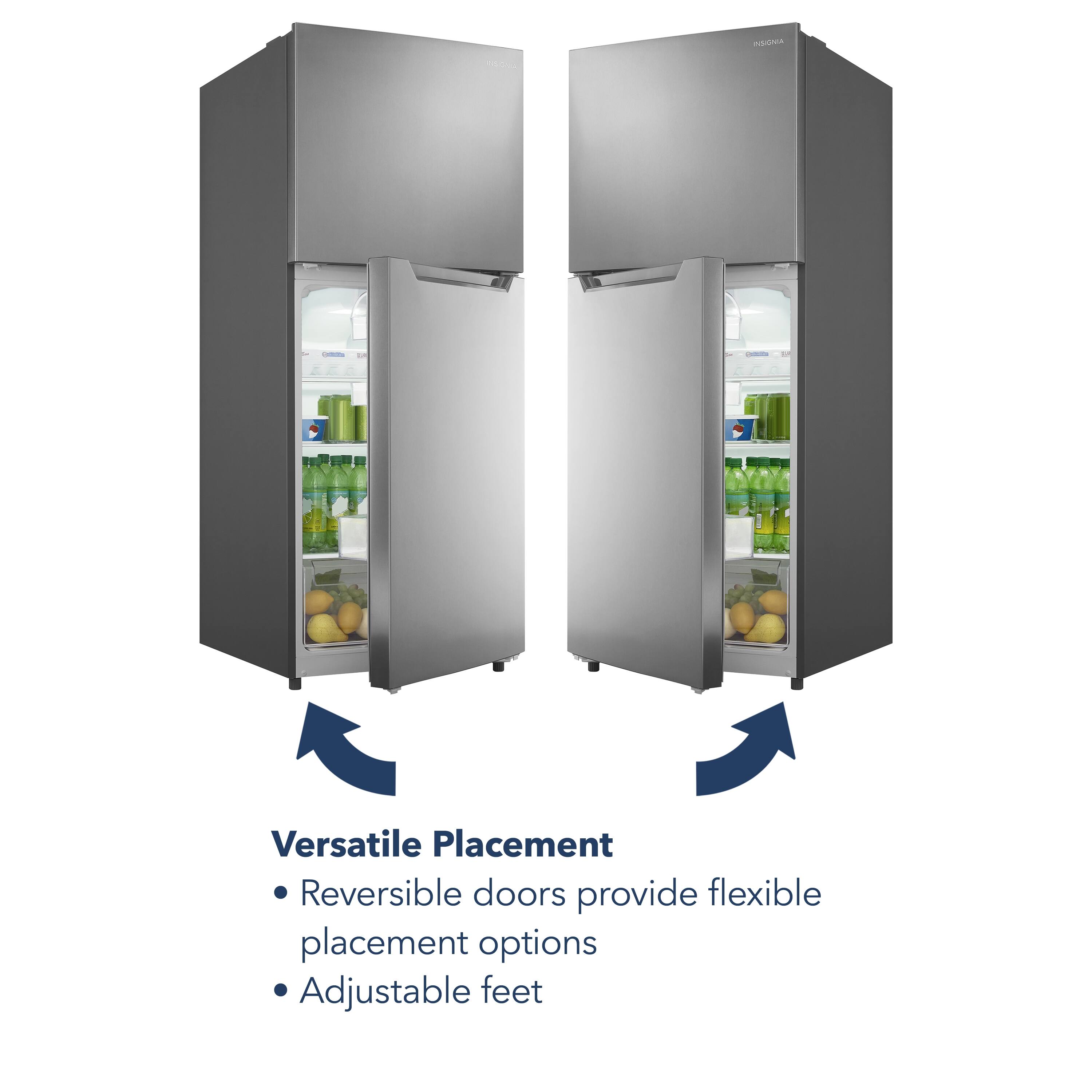 Versatile Placement: Reversible doors provide flexible placement options. Adjustable feet.
