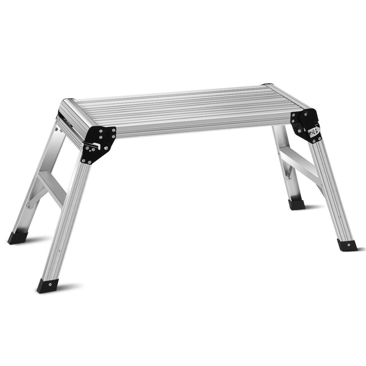 Alt View 7. Costway - Costway HD EN131 Aluminum Platform Drywall Step Up Folding Work Bench Stool Ladder - Silver.