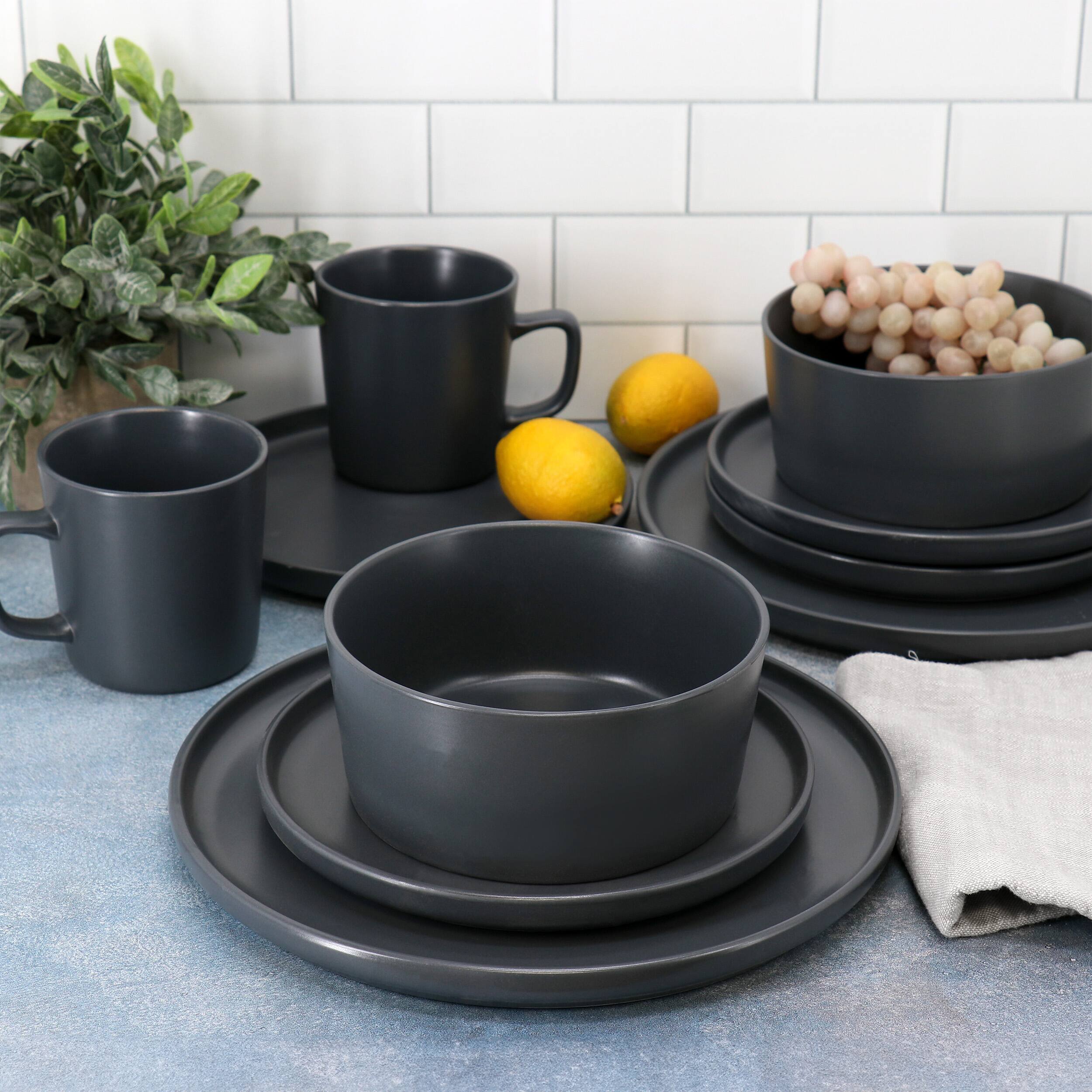 Alt View 3. Elama - Elama Luxmatte Dark Grey 16 Piece Dinnerware Set - Dark Gray.