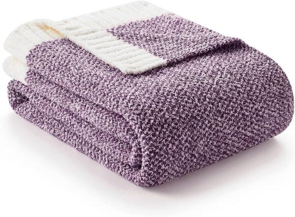 Front. blue - Paaaawaters Snuggle Sac Buttery Ivory Throw Blanket for Couch, Reversible Super Soft Knitted Blankets, Warm Cozy Knit - color:HeatherPurple+size:Throw(50"x60").