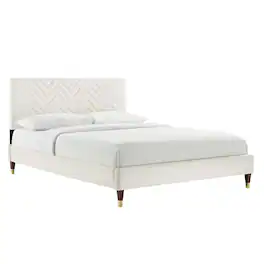 Modway - Leah Chevron Tufted Performance Velvet Twin Platform Bed - White