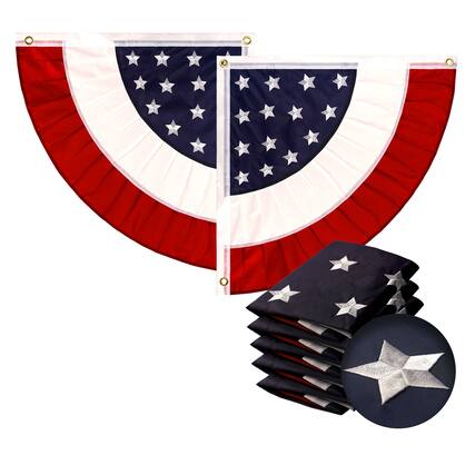 Front. G128 - G128 5 Pack: USA Pleated Fan Flag 2x2 Feet Star Center Quarter Circle Embroidered Polyester Stars and Stripes - Red, white, and blue.