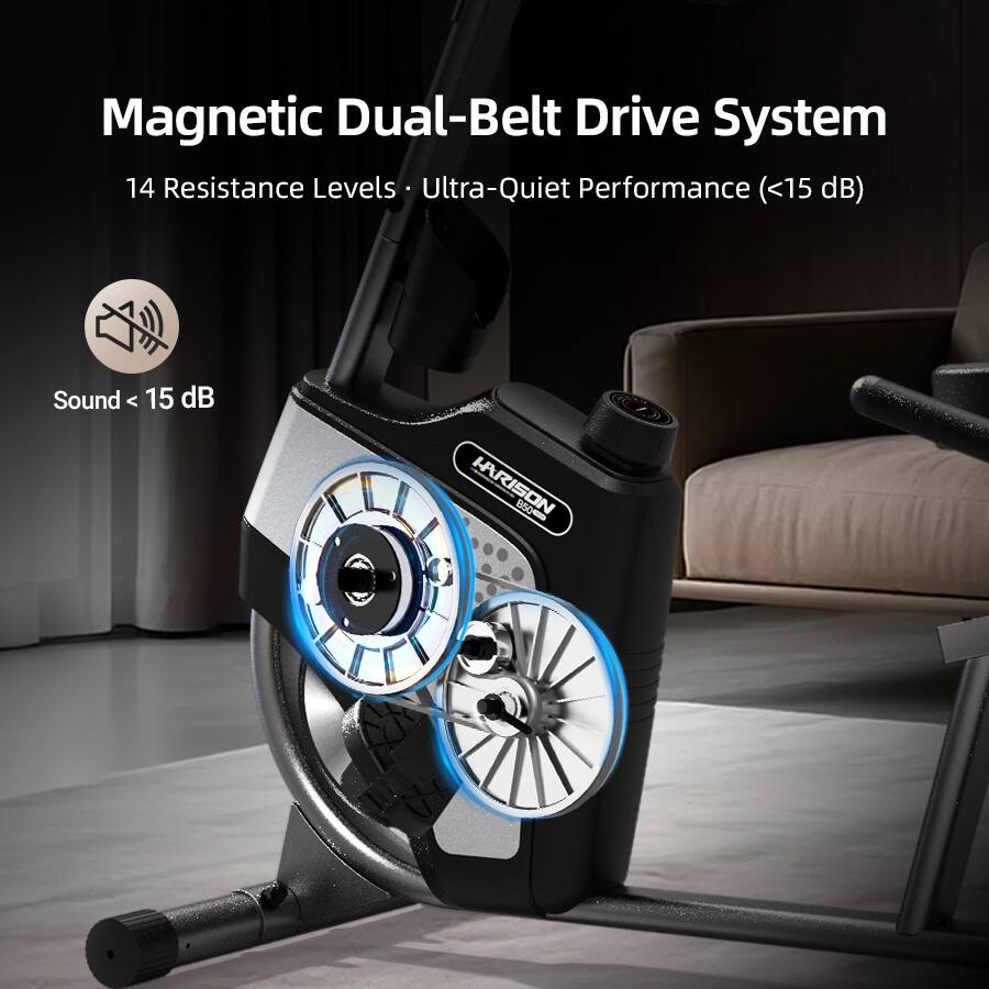 Magnetic Dual-Belt Drive System  
14 Resistance Levels • Ultra-Quiet Performance (<15 dB)  
Sound < 15 dB