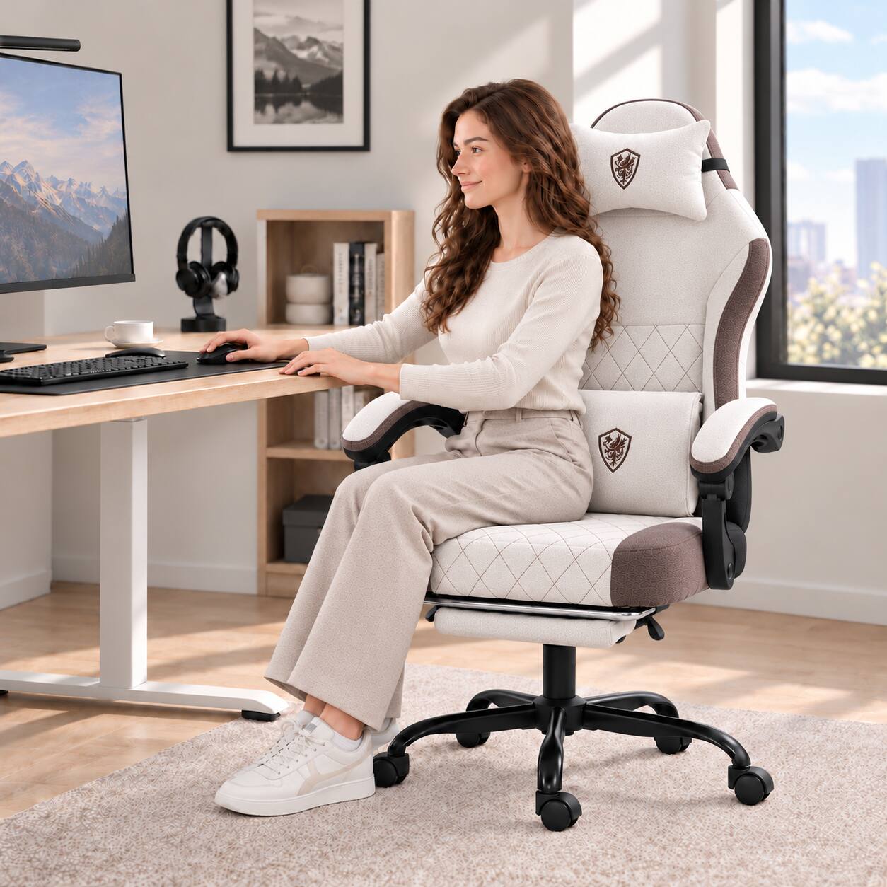 Alt View 4. Dowinx - Upgraded ergonomic gaming chair, widened & heightened, lumbar support, reclines, footrest—must-have for work & leisure. - Brown.