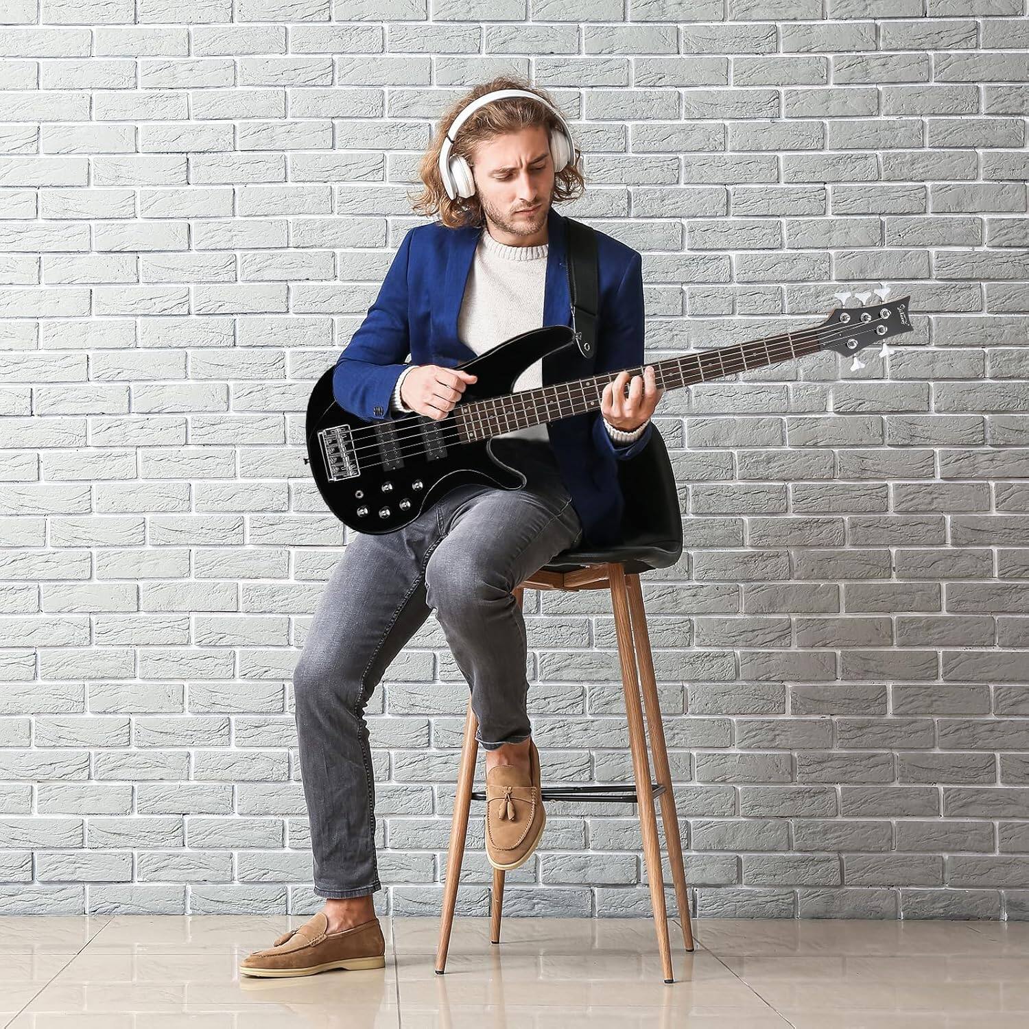 Alt View 1. Winado - 5 String Electric Bass Guitar, Full Size Standard Right Handed Rosewood Fretboard Bass Kit with Gig Bag Strap Cable.