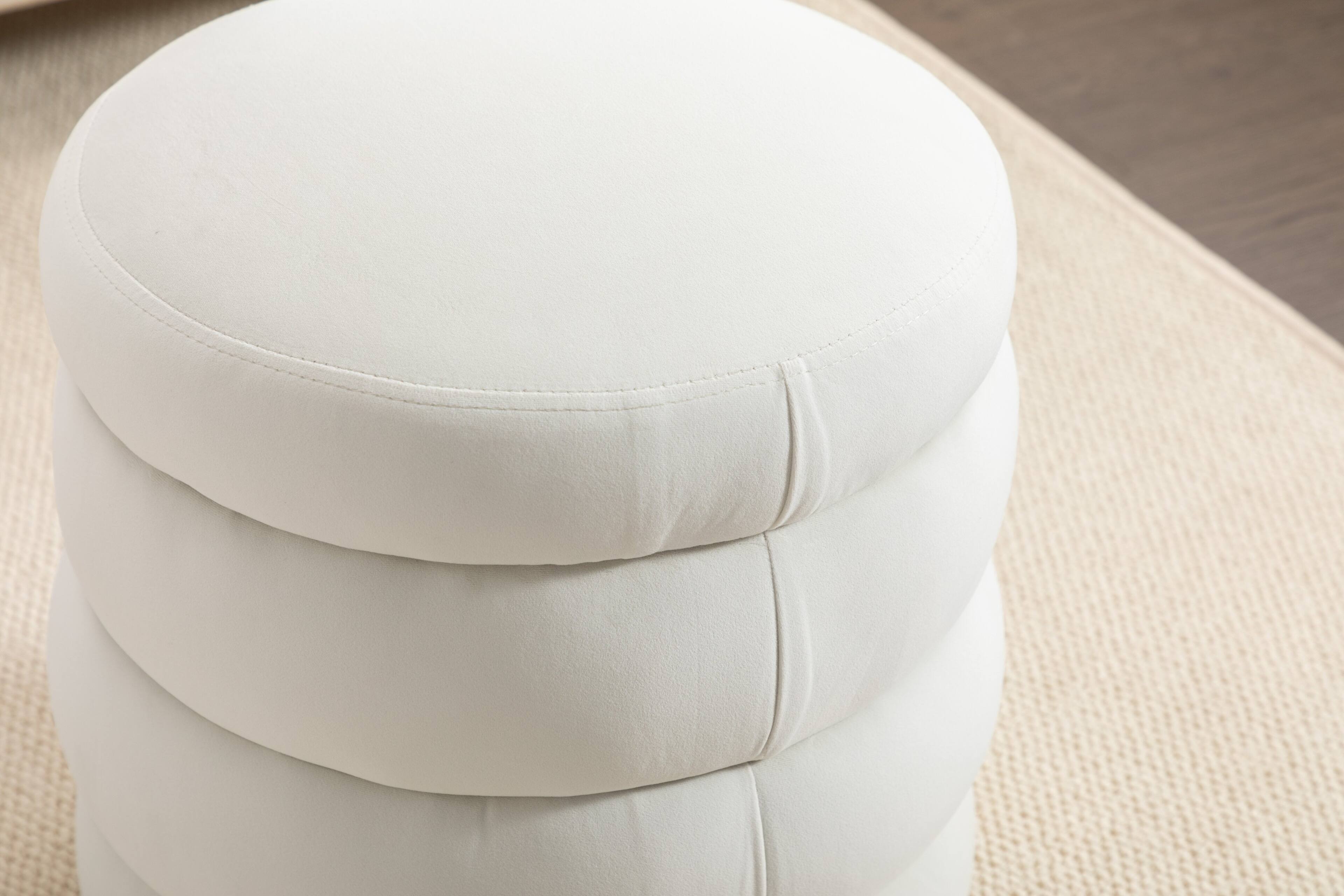 Left. GOODSILO - Soft Velvet Round Ottoman Footrest Stool with Wooden Frame for Living Room and Bedroom Comfortable Seating - Ivory.
