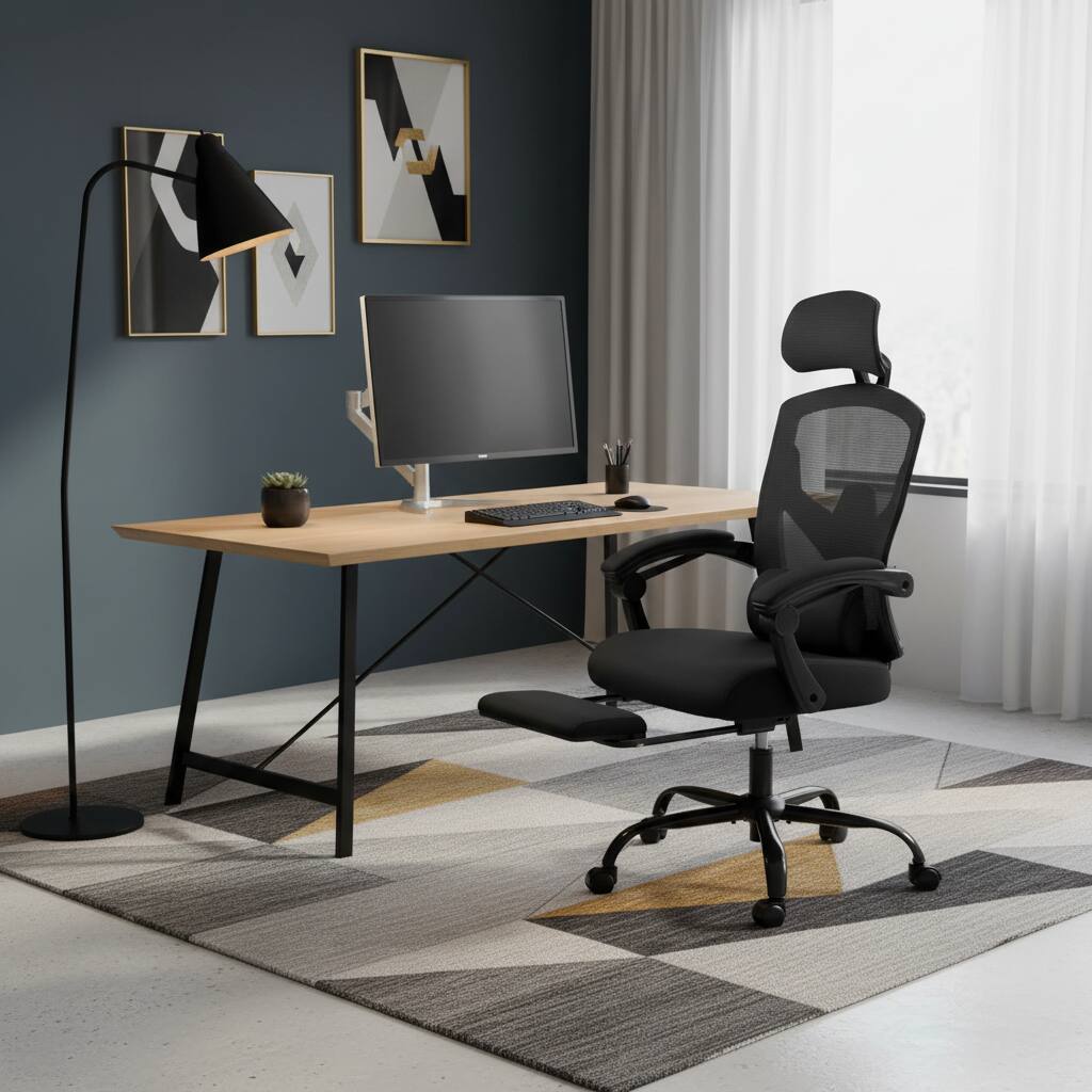 Alt View 5. AOITUN - Ergonomic Home Office Desk Chair with Lumbar Support, Swivel Mesh Chair, High Back, Grey - Black.