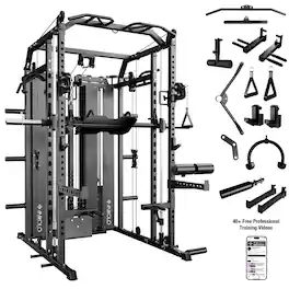 Mikolo - Functional Trainer & Smith Machine, 2×2"Uprights (33 Holes), Dual 132LBS Weight Stack, Dual High/Low Cables - Black