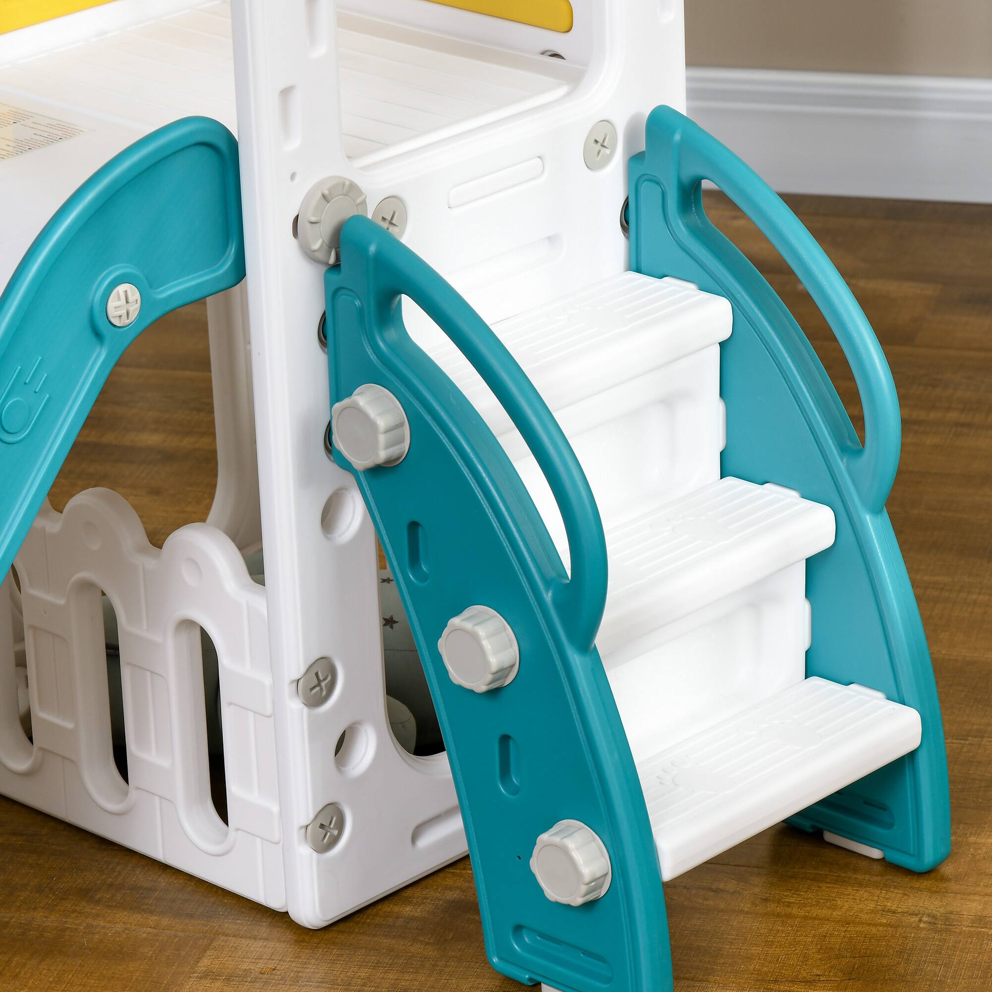 Alt View 5. Qaba - 5 in 1 Toddler Slide, Indoor Kids Slide for 1-3 Years Old, Climber Freestanding Playset with Basketball Hoop, Telescope.