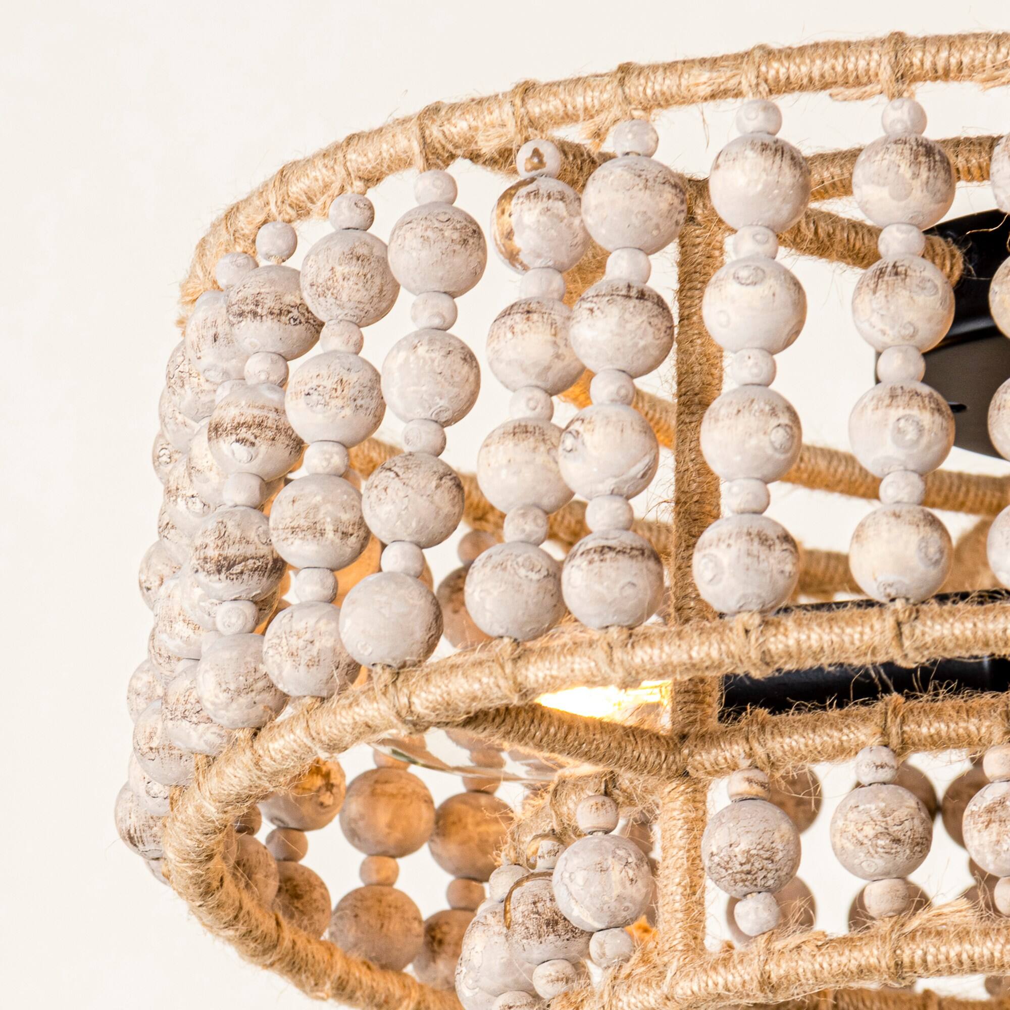 Alt View 4. Parrot Uncle - 15.75" Boho 3-Light Drum Wood Beaded Flush Mount Ceiling Light - Wood.