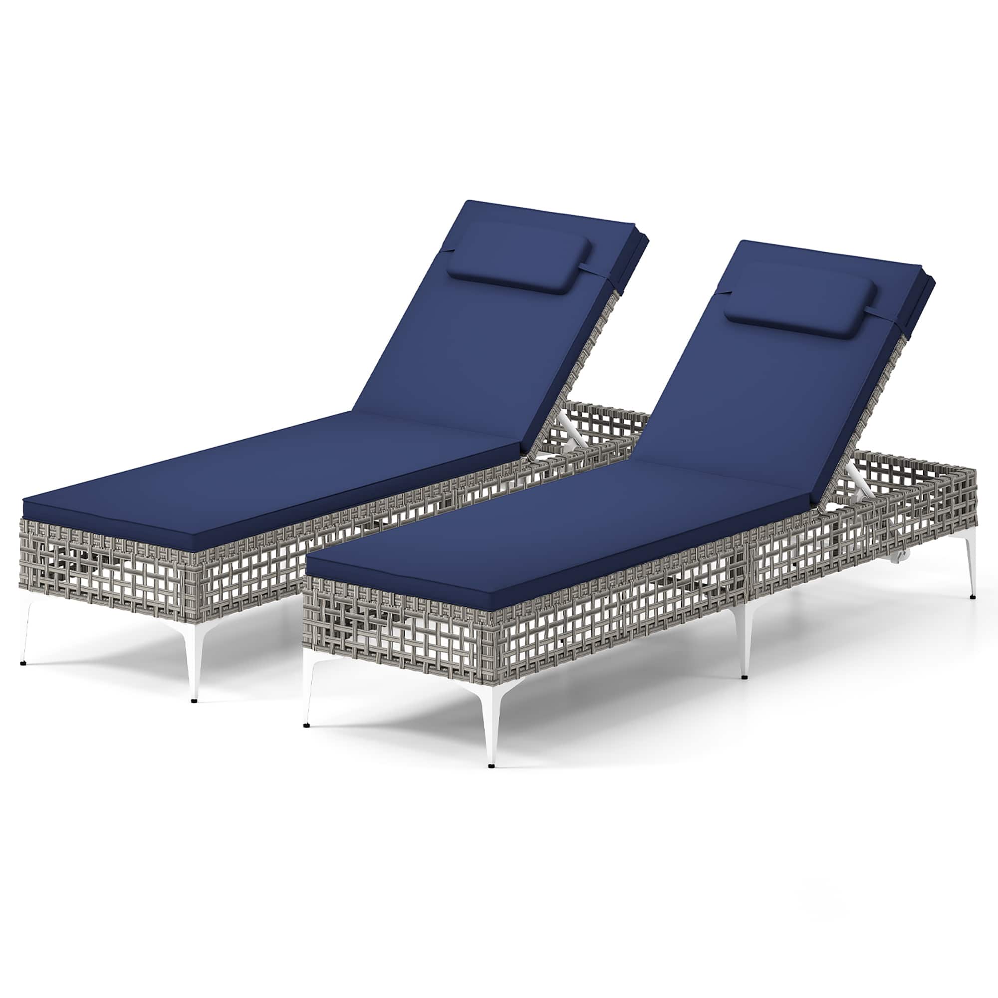 Gymax - Set Of 2 Patio Chaise Lounge Chair w/6-Level Adjustable Backrest Removable Cushion - Mixed Gray, Navy price history on PriceWatchPro