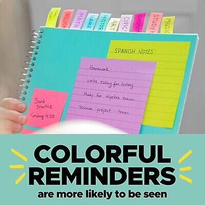 **SPANISH NOTES:**

- Homework:
  - Write essay for history
  - Study for algebra exam
  - Science project - team

- Band practice
  - Tuesday 4:30

**COLORFUL REMINDERS**
are more likely to be seen
