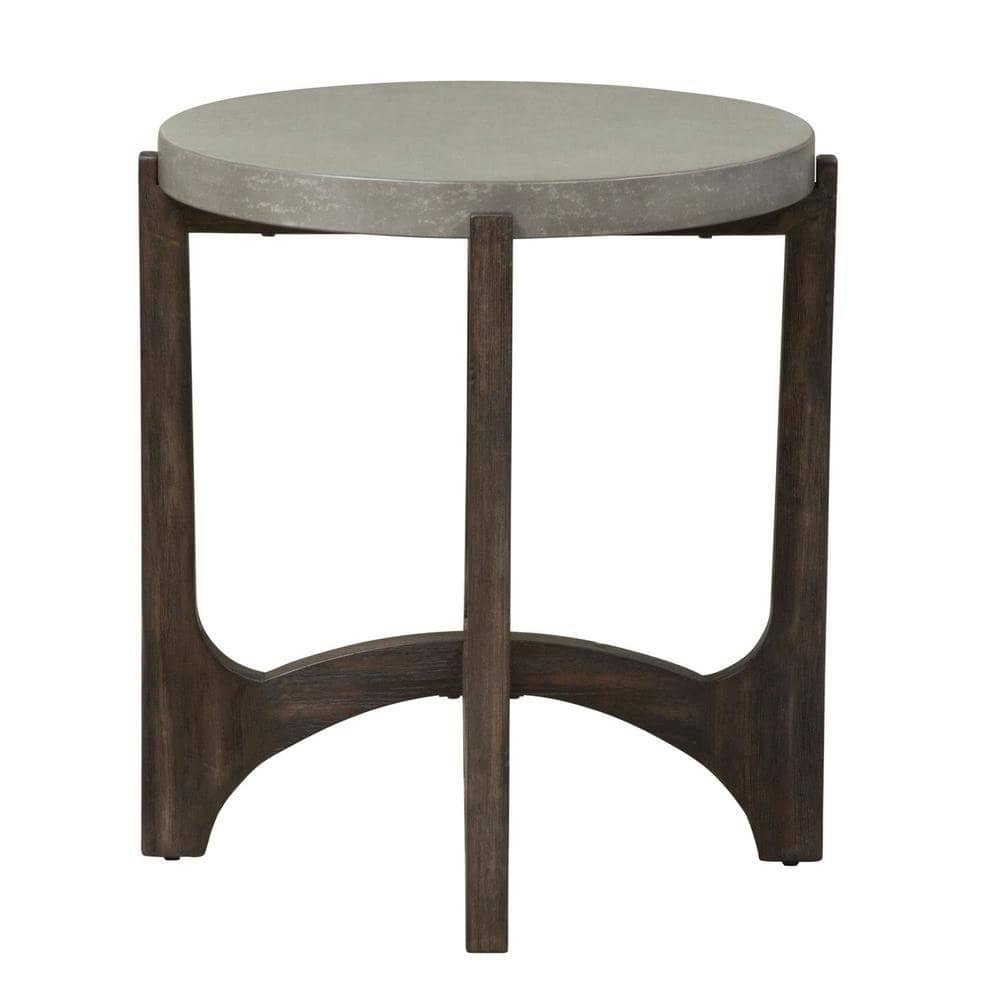 Starlight Canyon Home - Farmhouse End Table, Eucalyptus & Birch with Concrete Composite Top - Brown