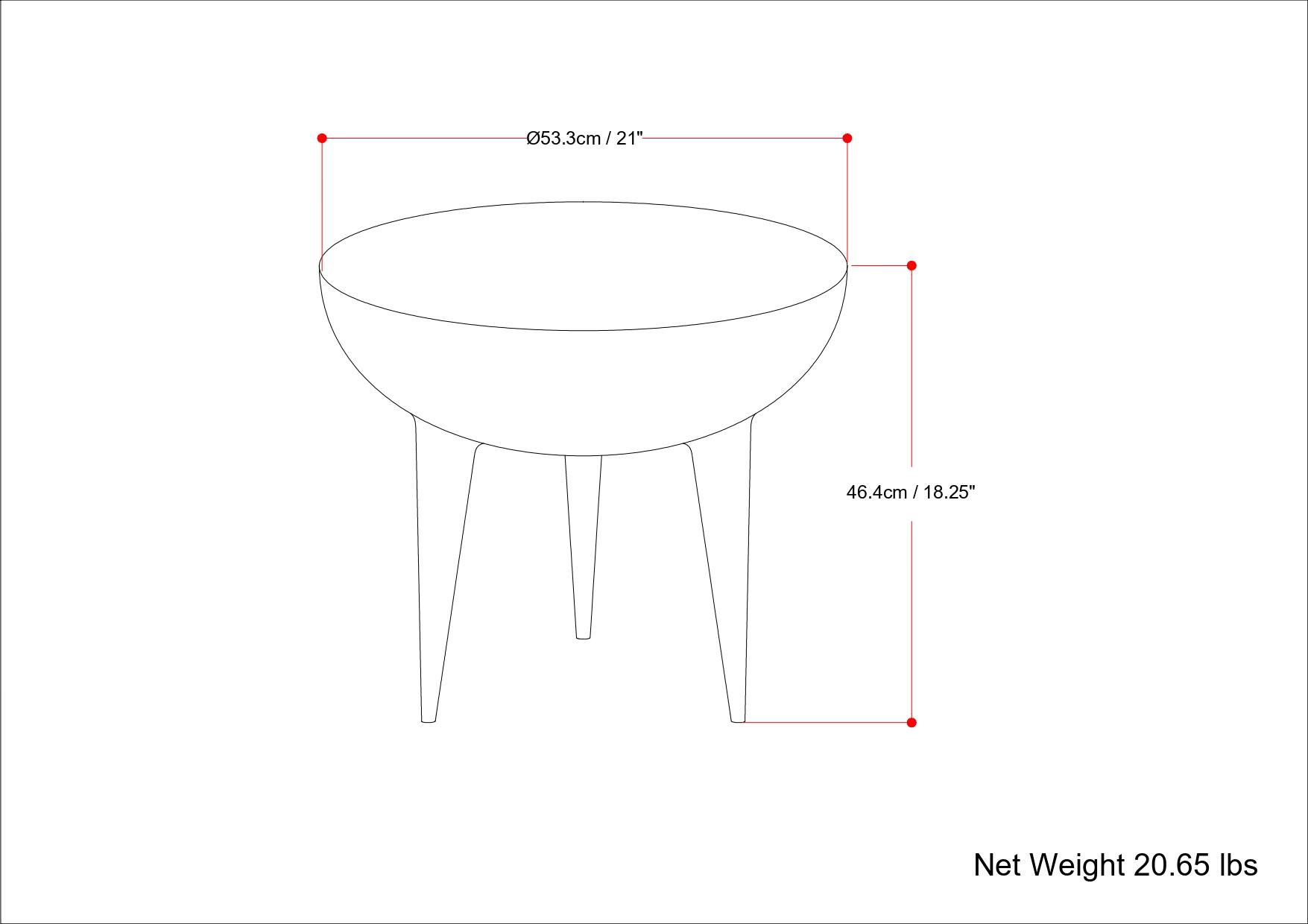 53.3cm / 21"  
46.4cm / 18.25"  
Net Weight 20.65 lbs