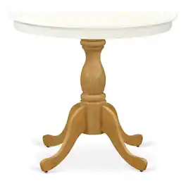 East West Furniture - Wood Dining Table - Linen White Table Top and Oak Pedestal Leg Finish - Multi-Color