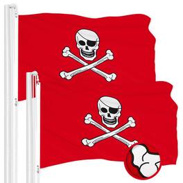 G128 - 2-Pack Pirate Jolly Roger Flag, Embroidered 1 x 1.5 ft, 300D Polyester, Brass Grommets - Red