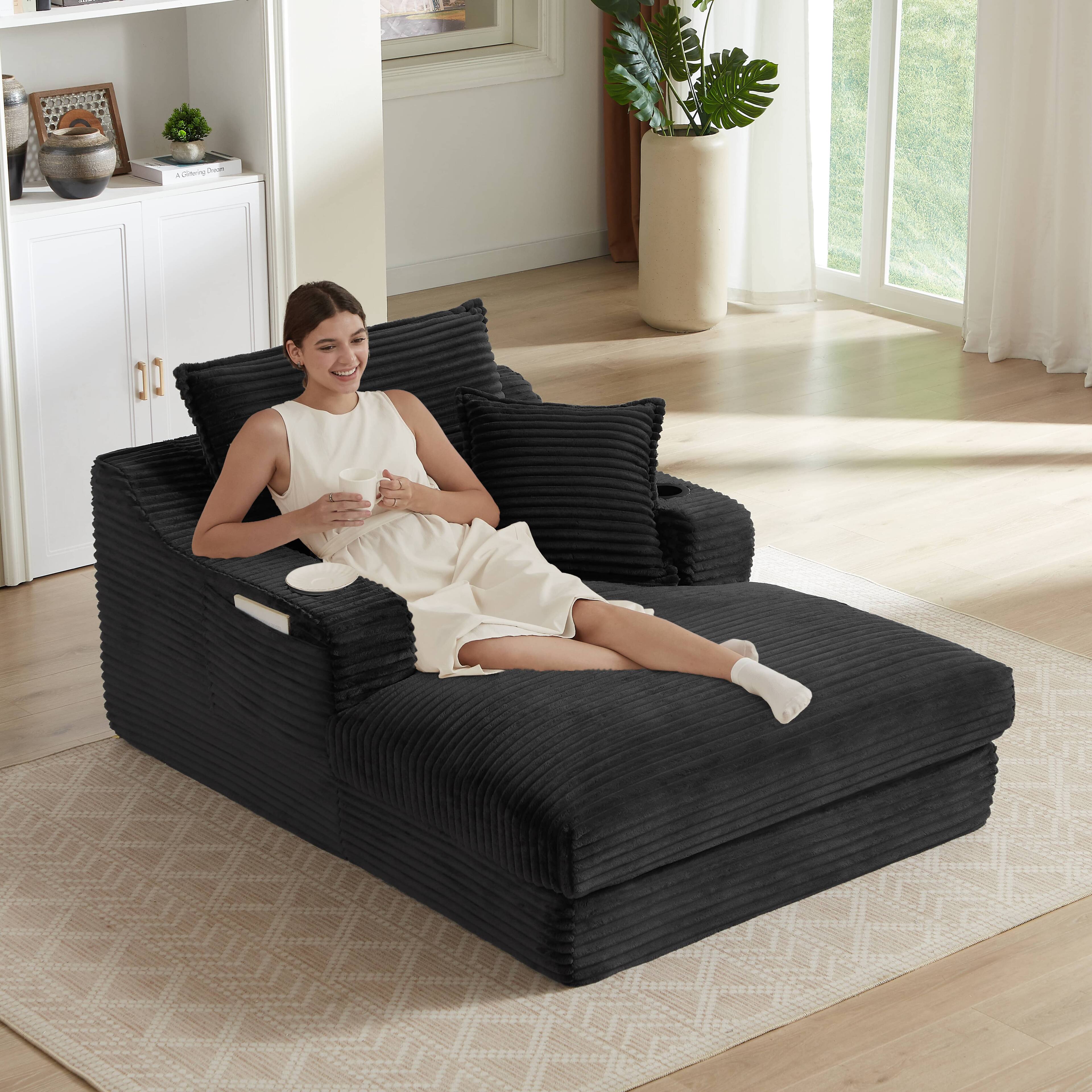 Alt View 2. Anysun - Anysun 47'' Modern Comfortable Unique Cushion Design Cushioned Compression Corduroy Sofa with Spacious Depth - Black.