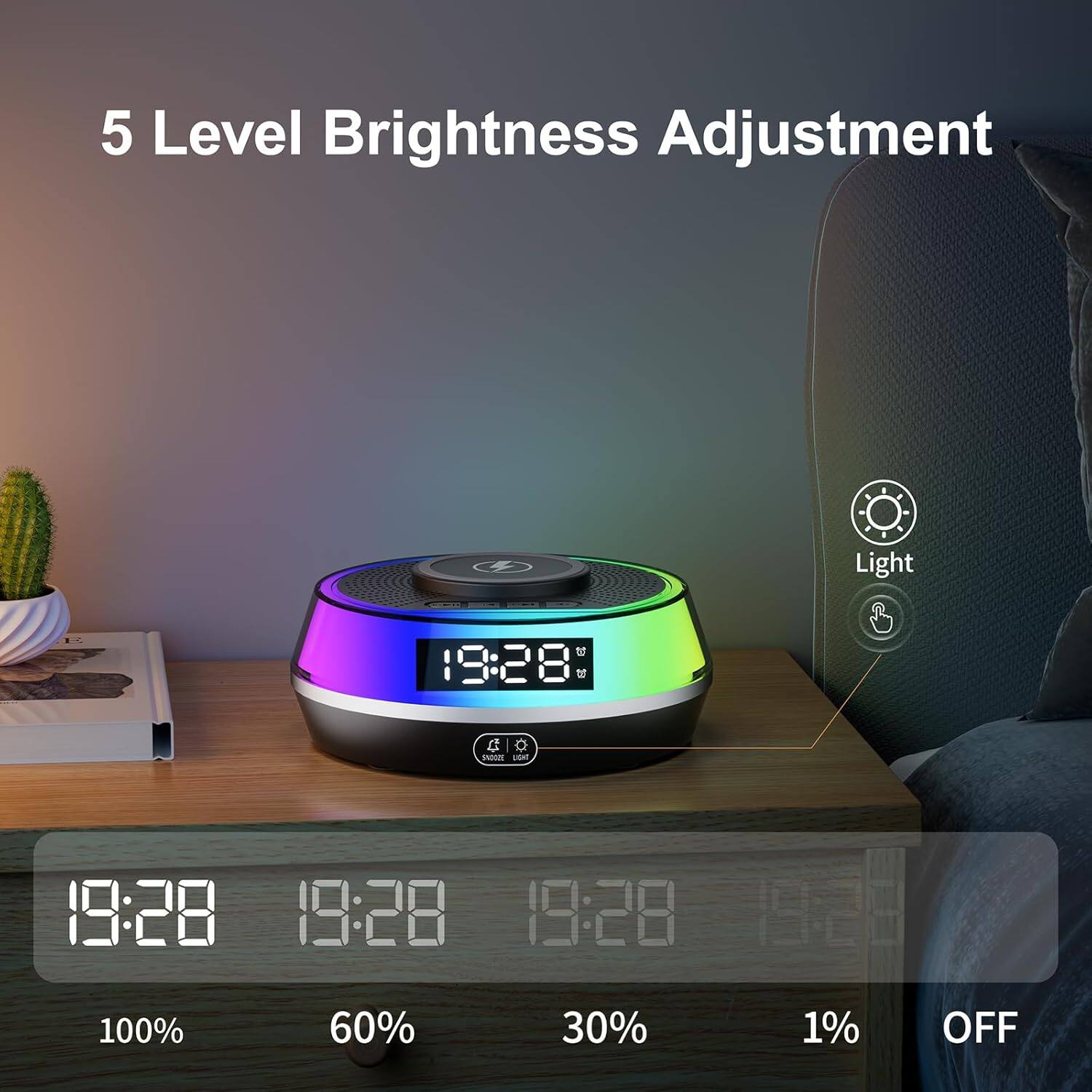 5 Level Brightness Adjustment

Light

19:28 100%
19:28 60%
19:28 30%
19:28 1%
OFF
