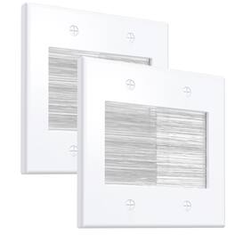 Fosmon - 2x 2 Gang Brush Wall Plate Wire Hider, Ethernet Wall Plate Cover, Cable Pass Through Wall Plate for Speaker Coaxial HDMI - White