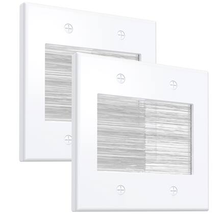 Front. Fosmon - 2x 2 Gang Brush Wall Plate Wire Hider, Ethernet Wall Plate Cover, Cable Pass Through Wall Plate for Speaker Coaxial HDMI - White.