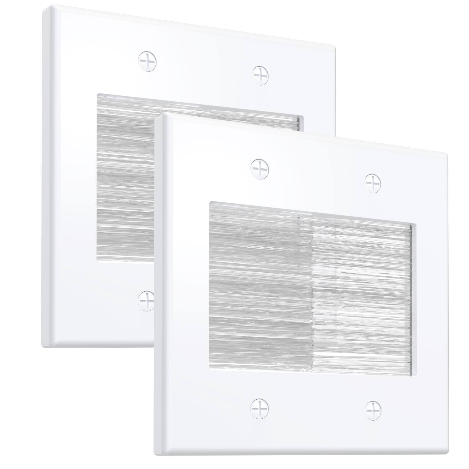 Front. Fosmon - 2x 2 Gang Brush Wall Plate Wire Hider, Ethernet Wall Plate Cover, Cable Pass Through Wall Plate for Speaker Coaxial HDMI - White.