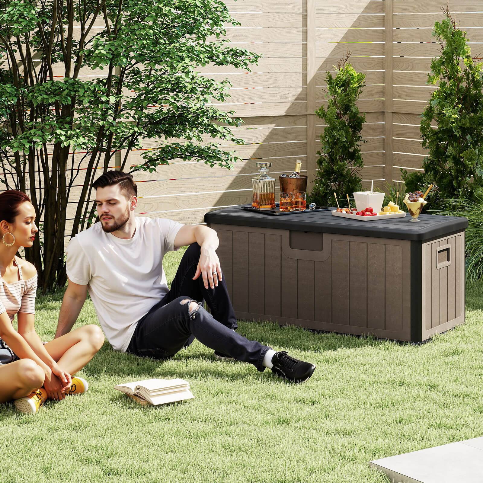 Alt View 1. Costway - Costway Storage Box with Lockable Design & Gas Strut Handle 2 Person Bench Garden Organizer - Brown+Black.