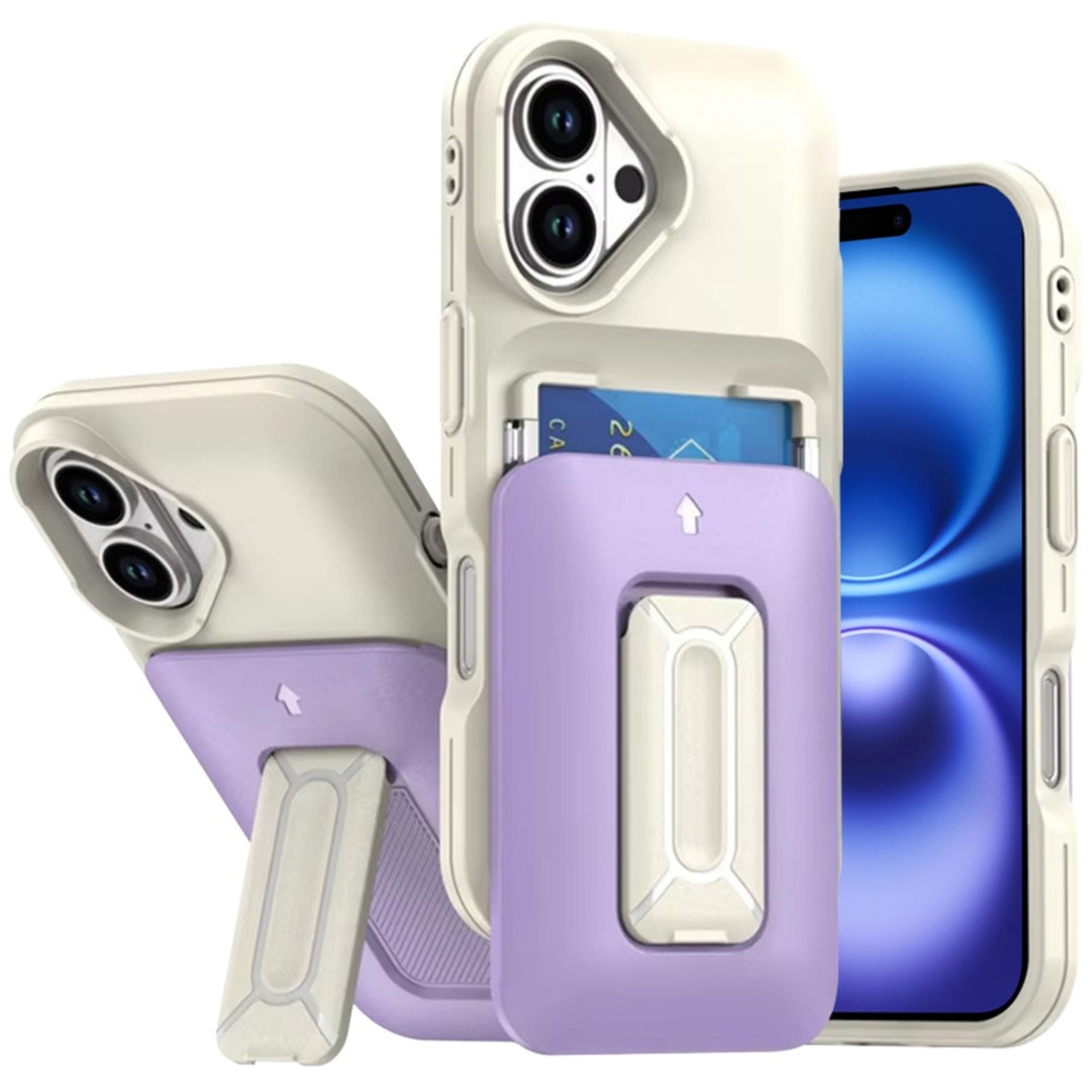 Kitcheniva - Card Holder With Kickstand And Strap Plus Tempered Glass For iPhone 17 - Beige/Light Purple price history on PriceWatchPro