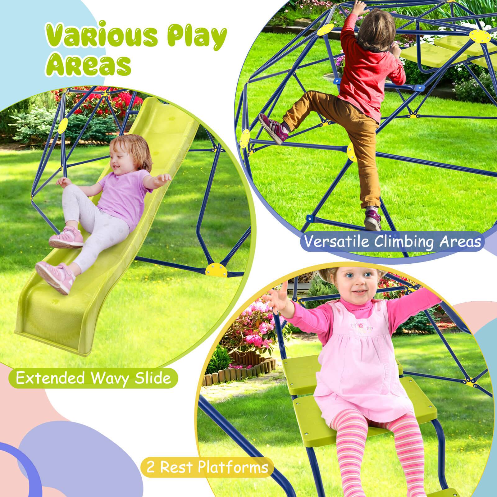 Various Play Areas  
Versatile Climbing Areas  
Extended Wavy Slide  
2 Rest Platforms