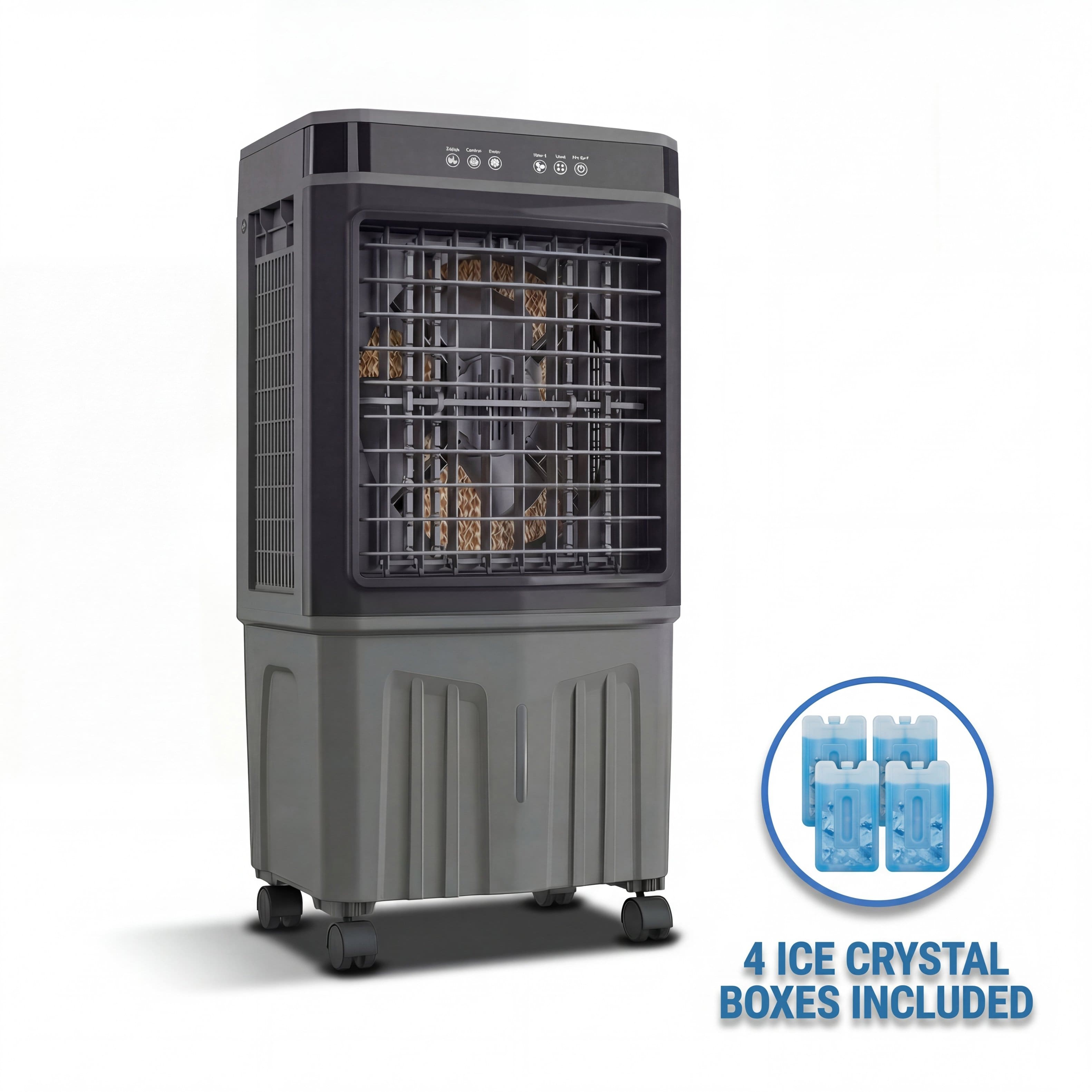 FUFU & GAGA - 9.5 Gal Evaporative Air Cooler with Remote – Indoor Outdoor Portable Cooling Fan with 4 Ice Packs, 3 Speeds - Gray